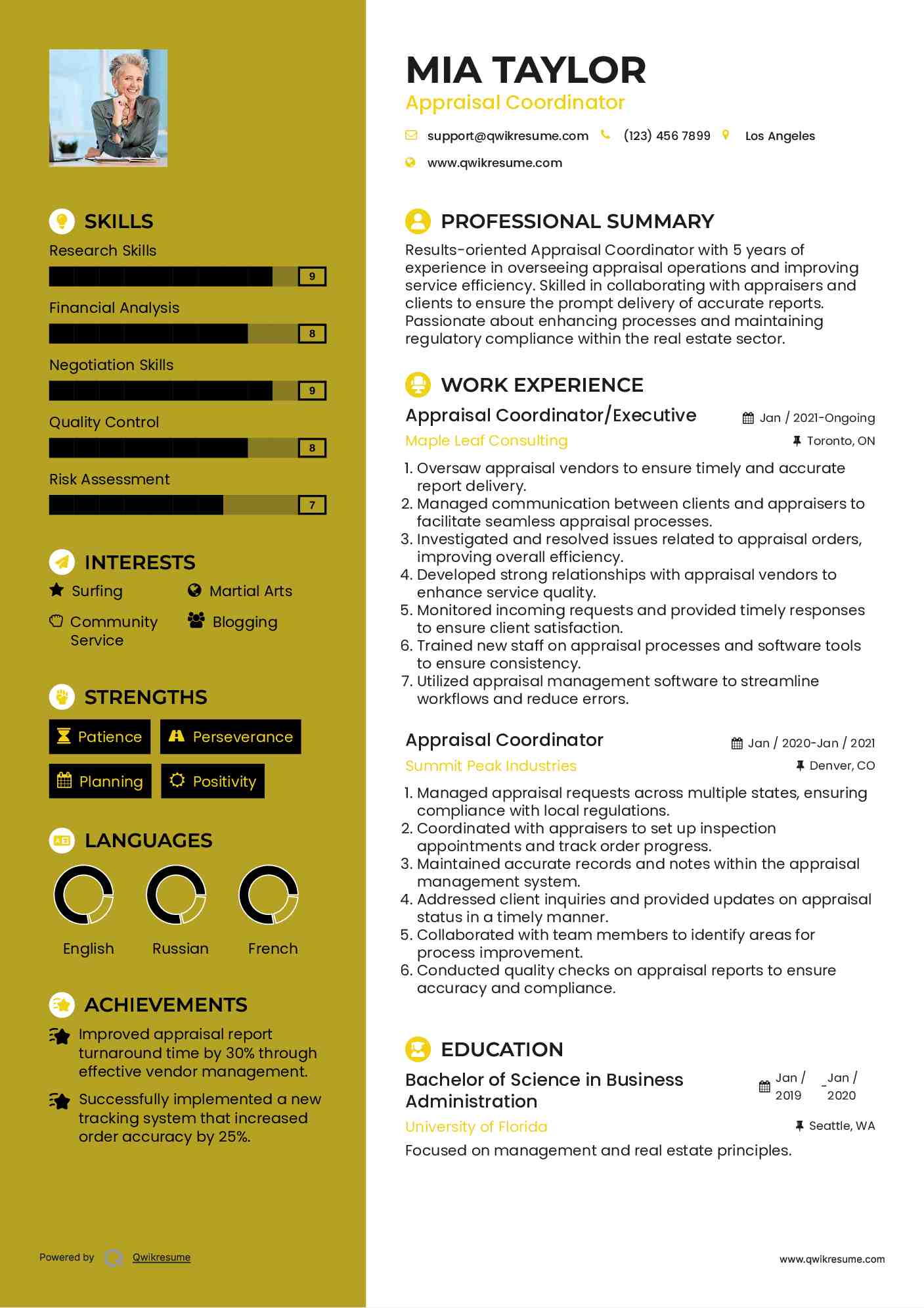 Appraisal Coordinator/Executive Resume Example