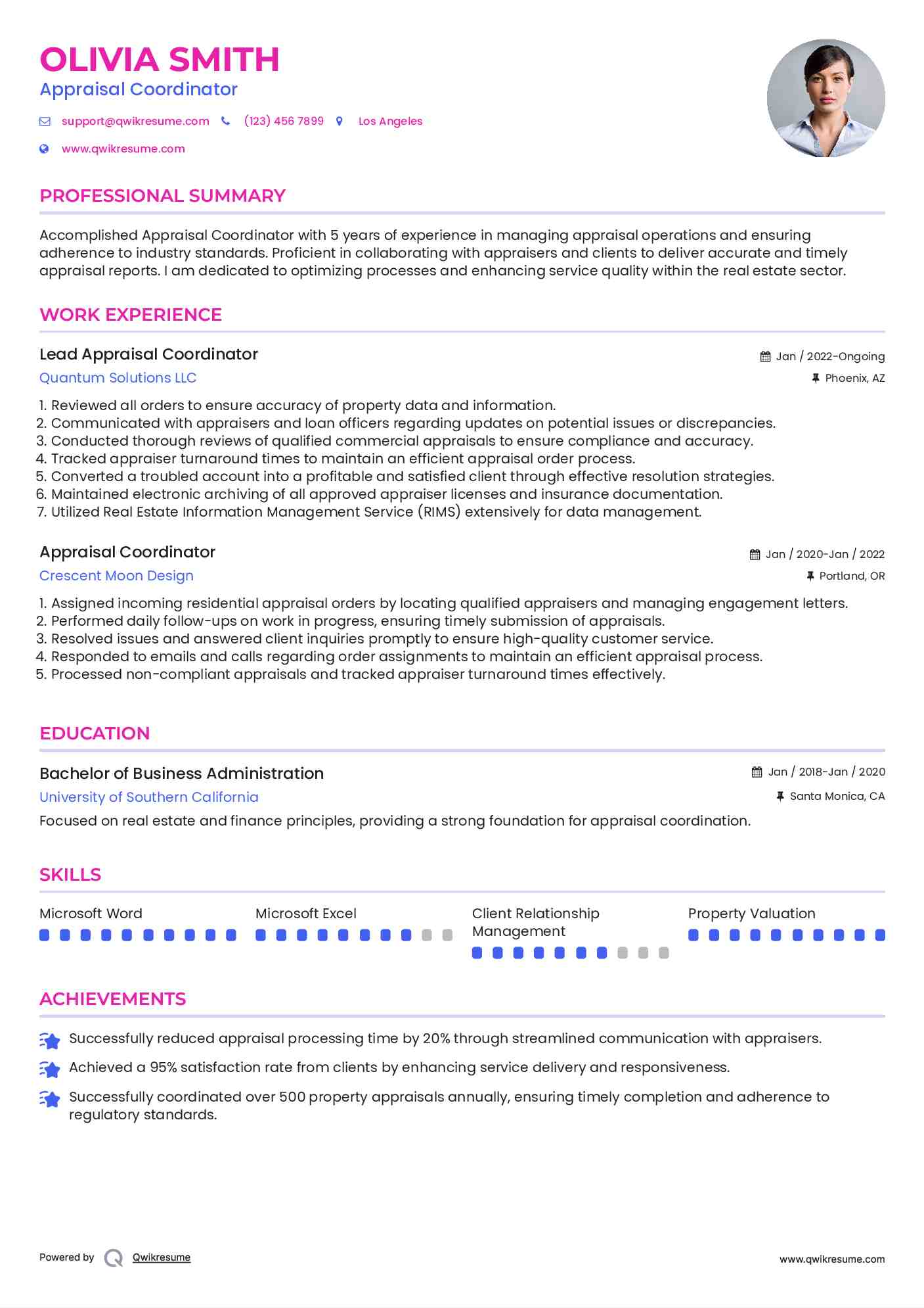 Lead Appraisal Coordinator Resume Template