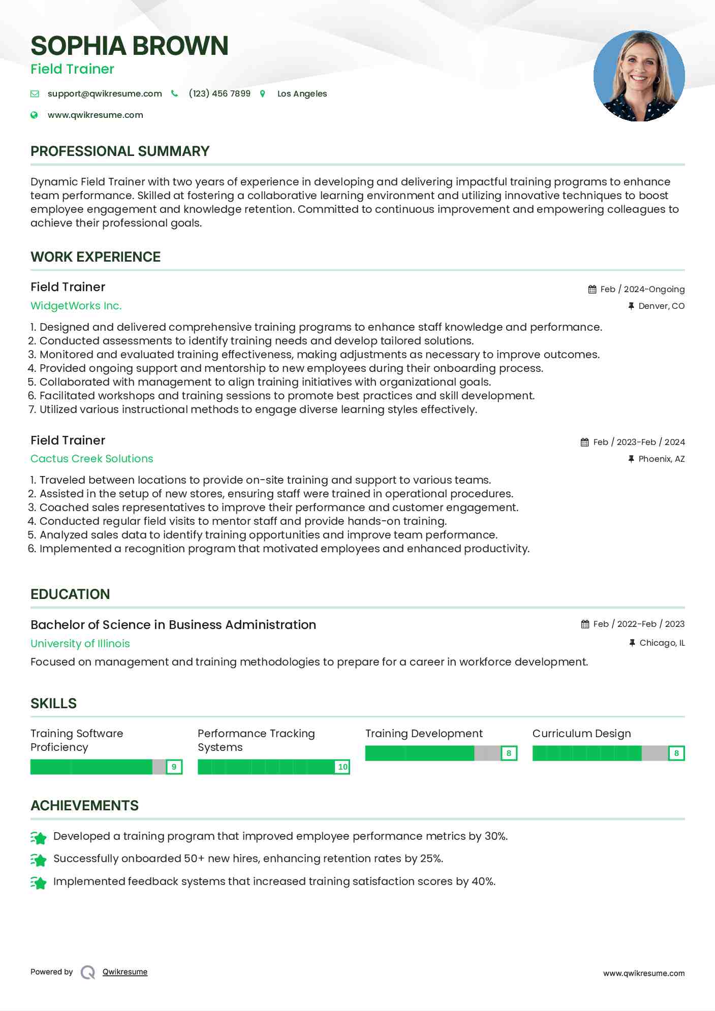 Field Trainer Resume Model