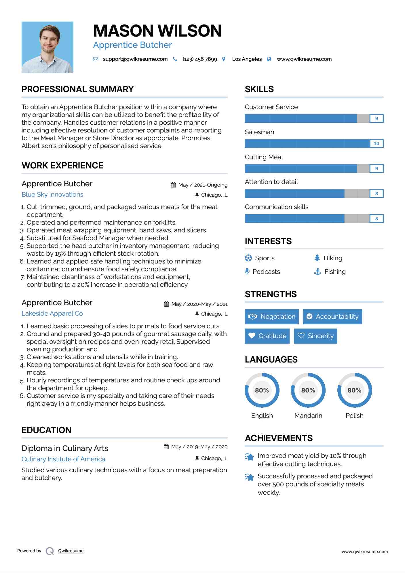 Apprentice Butcher Resume Sample
