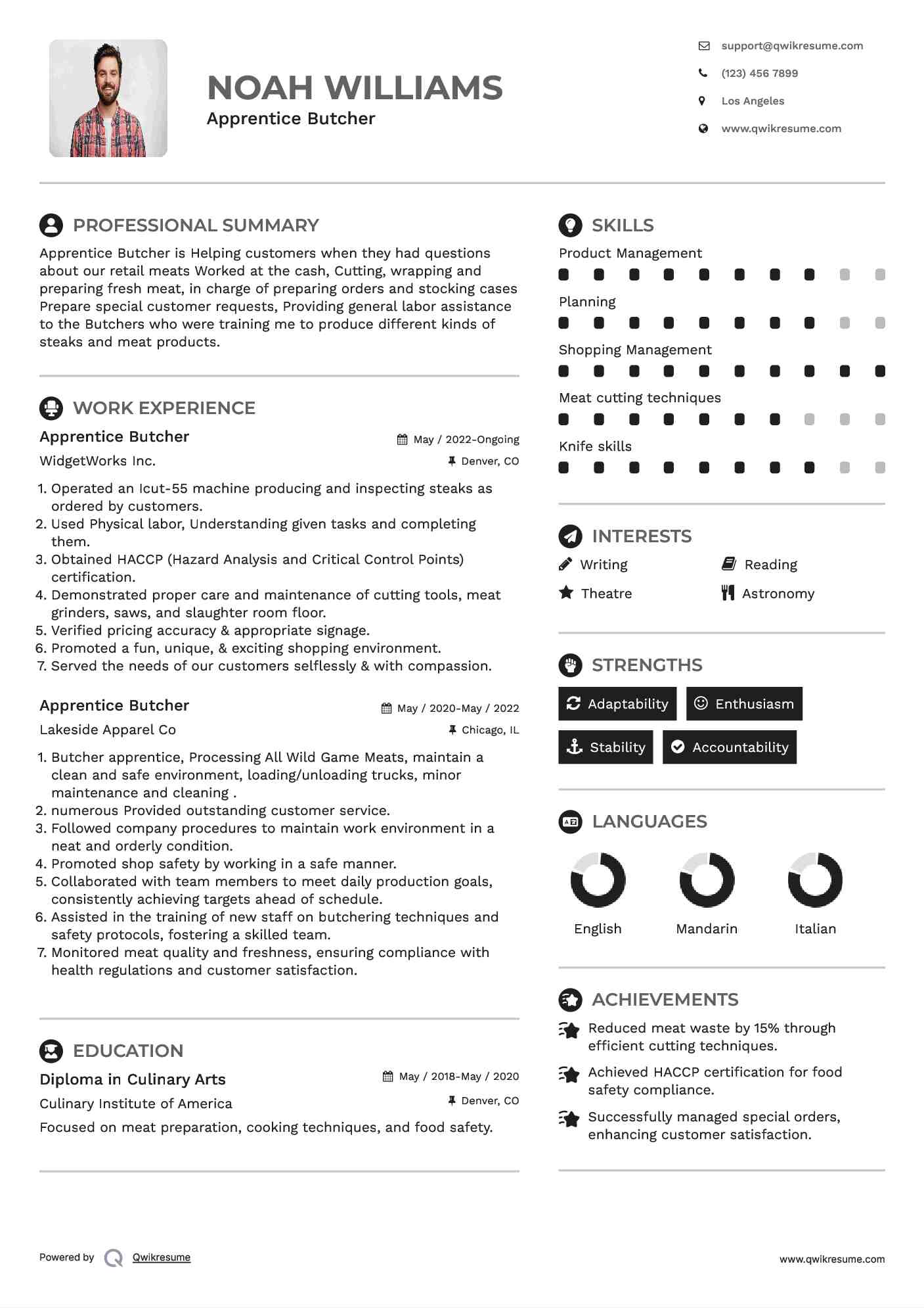 Apprentice Butcher Resume Example