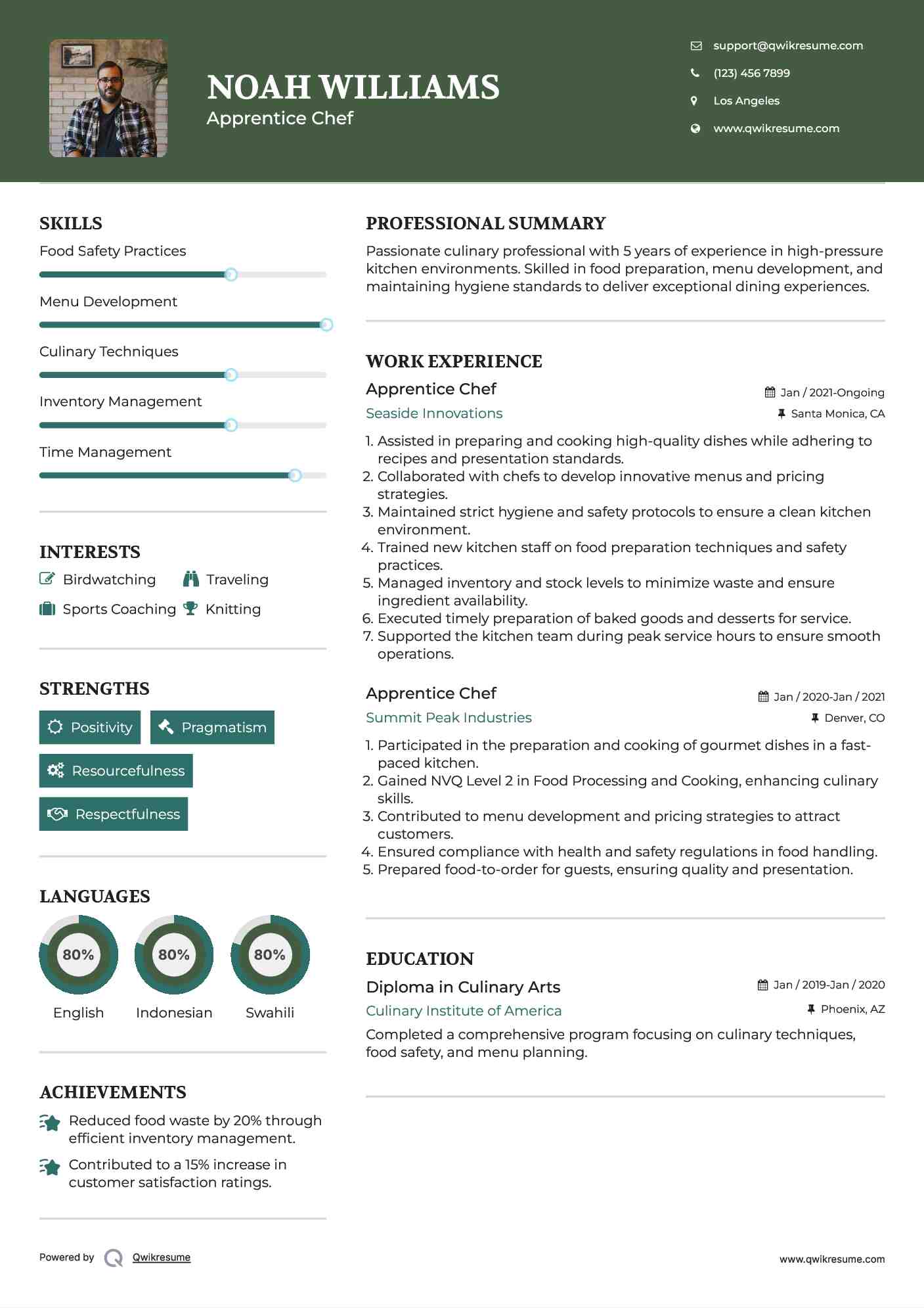 Apprentice Chef Resume Example