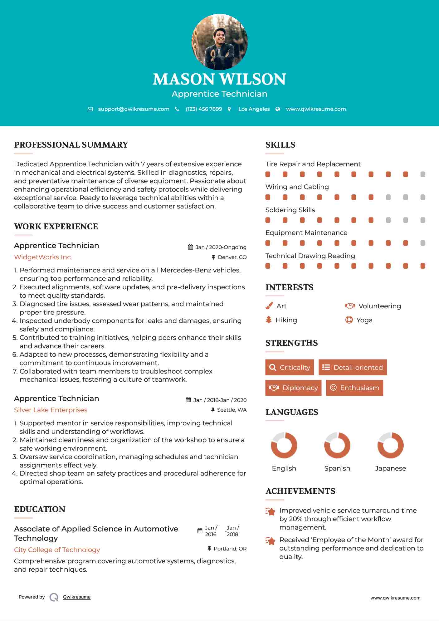 Apprentice Technician Resume Model
