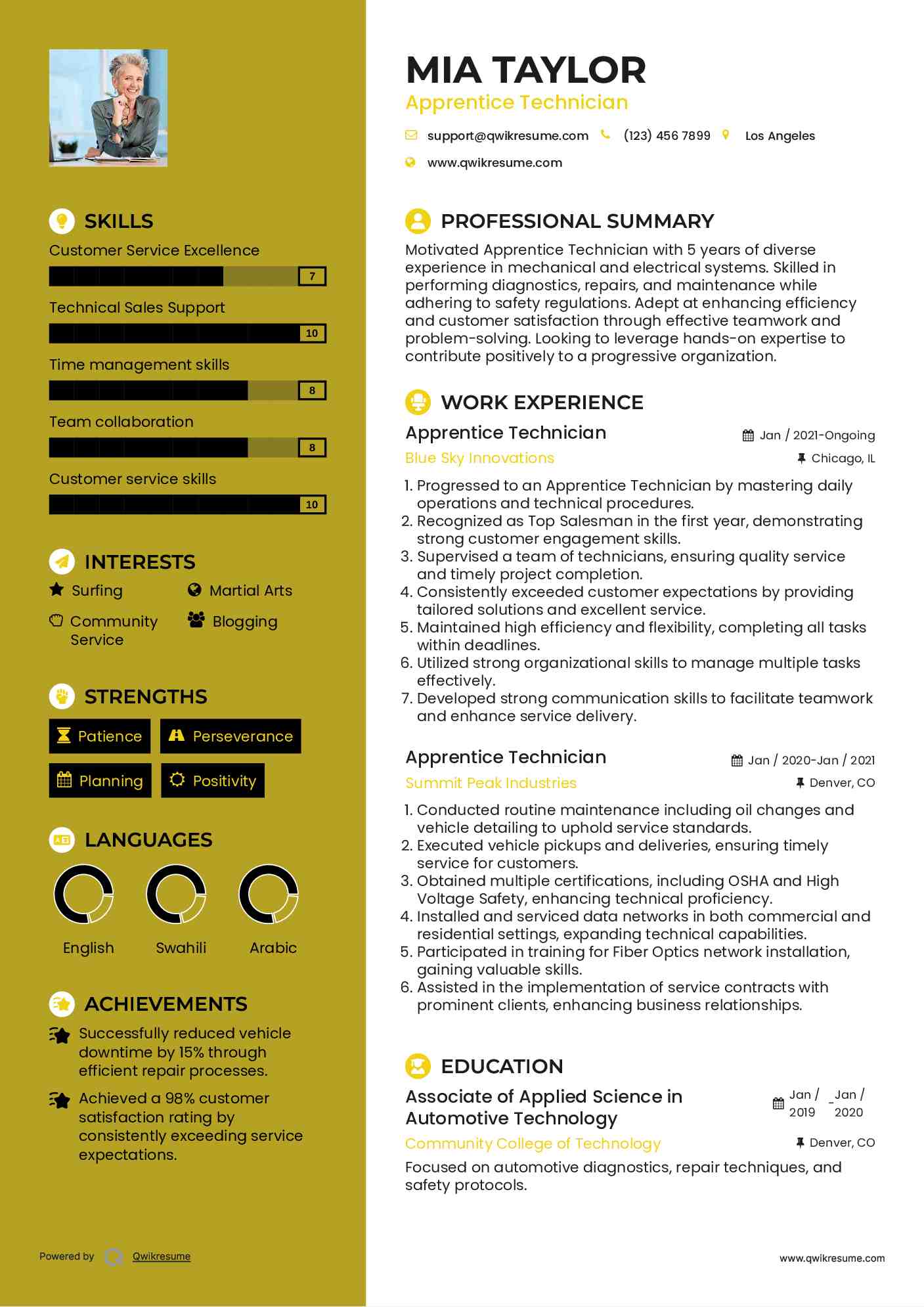 Apprentice Technician Resume Template