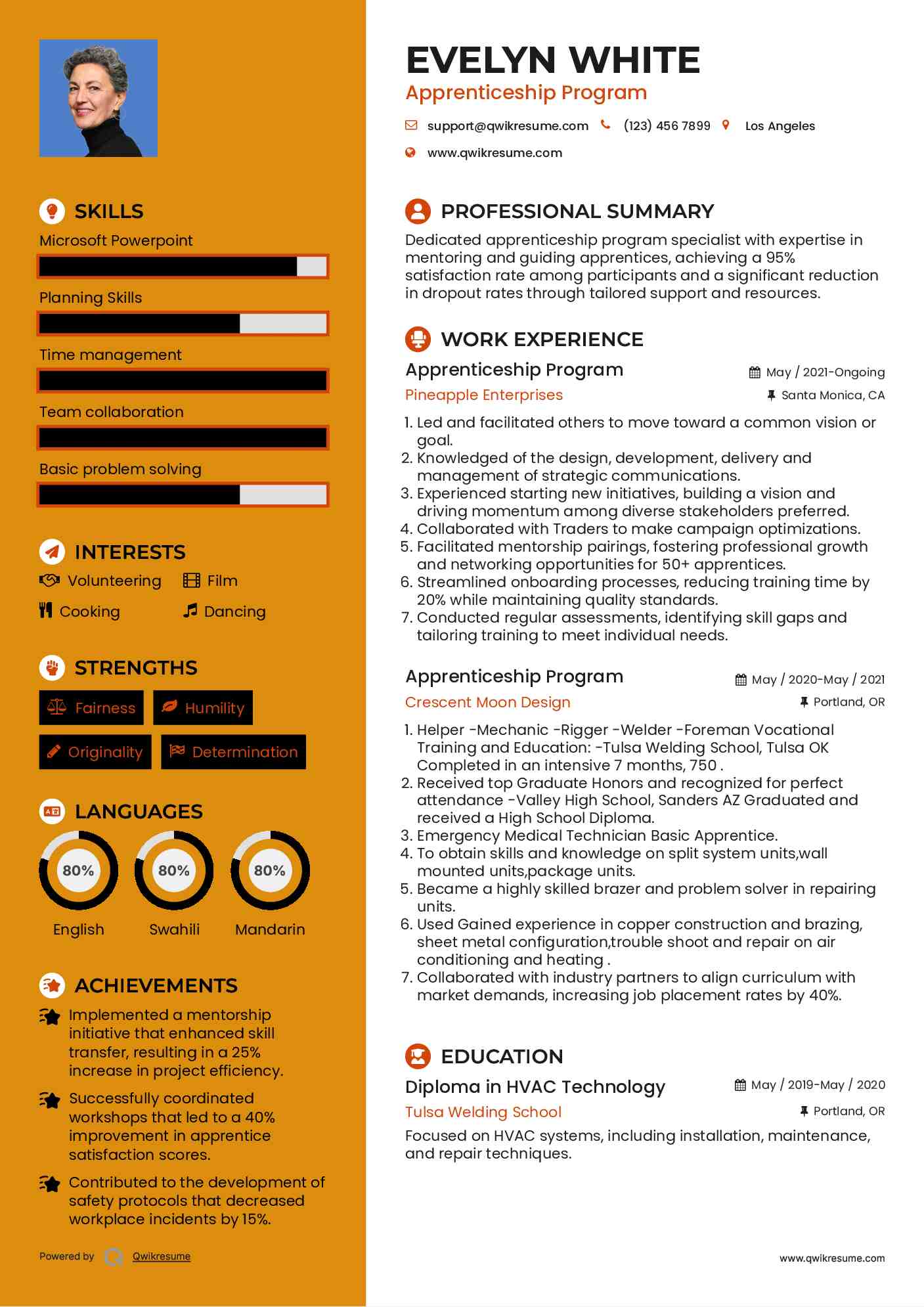 Apprenticeship Program Resume Template