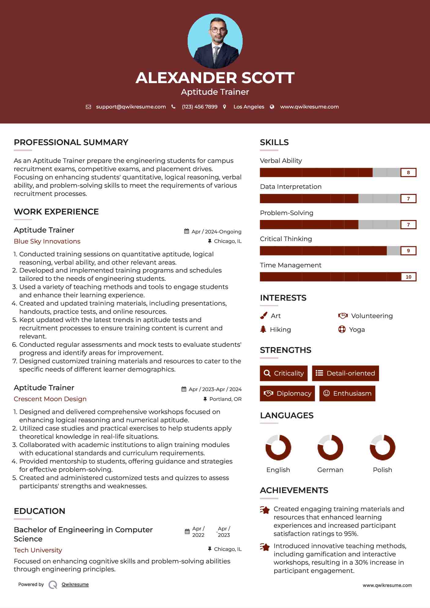 Aptitude Trainer Resume Example
