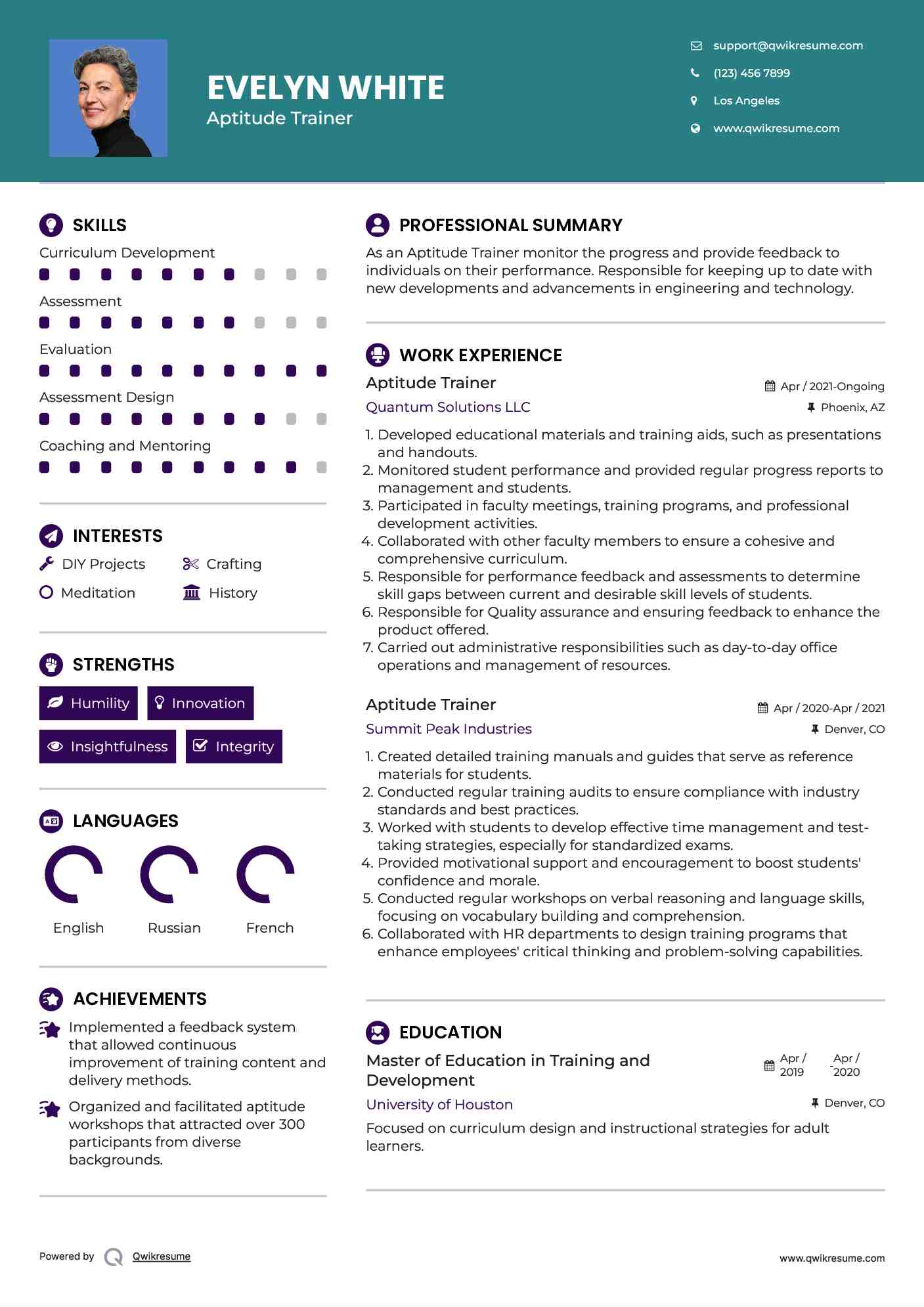 Aptitude Trainer Resume Format