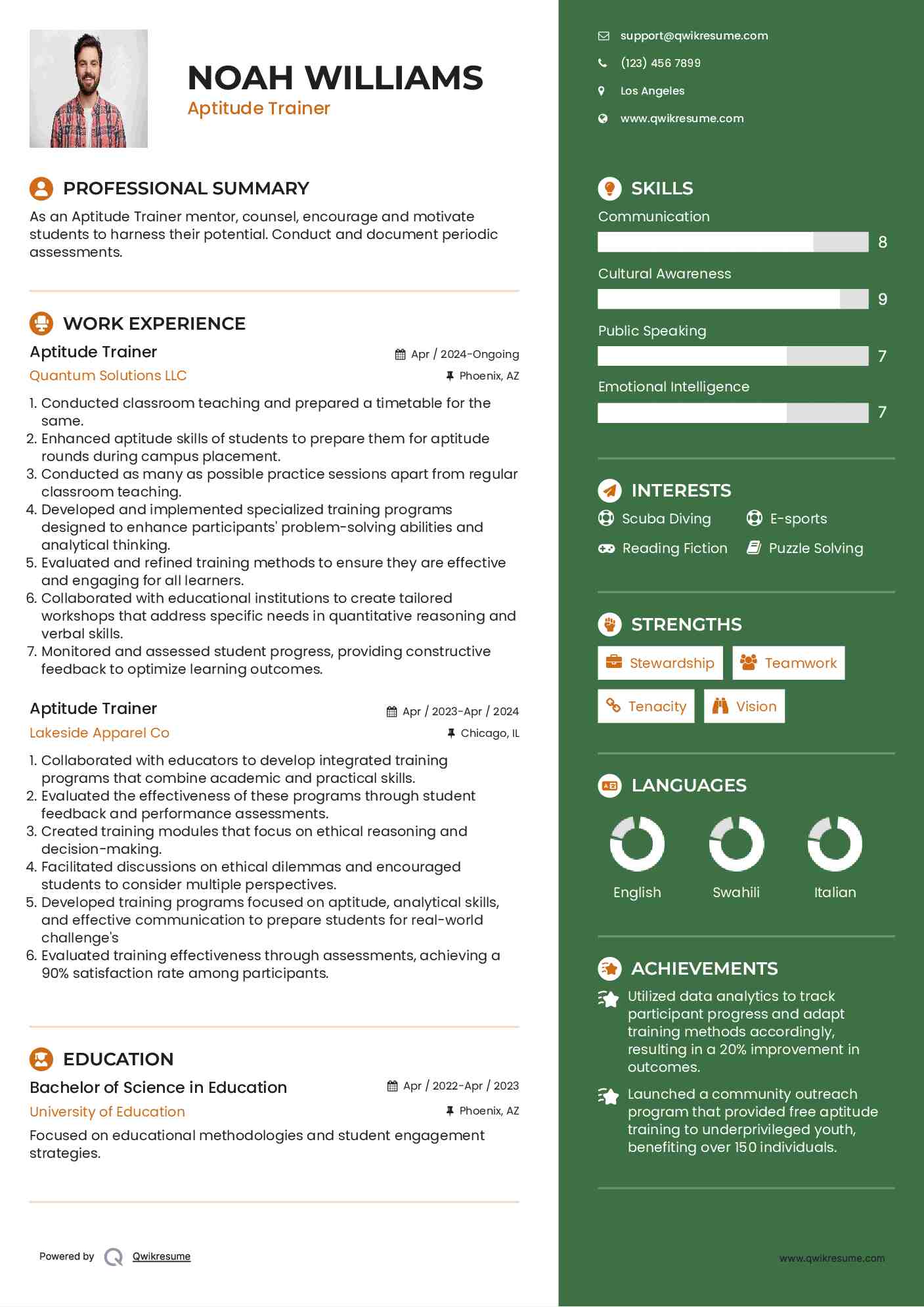 Aptitude Trainer Resume Model