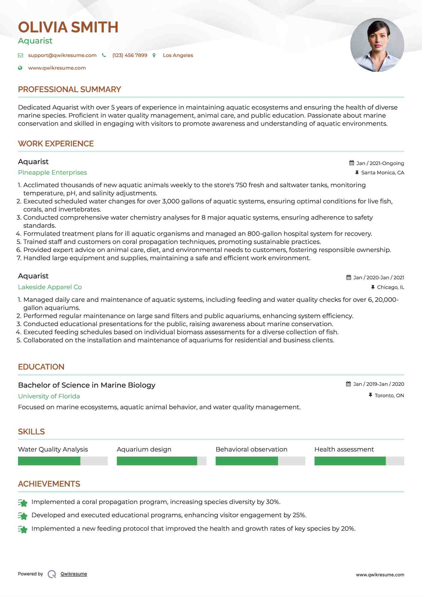 Aquarist Resume Model