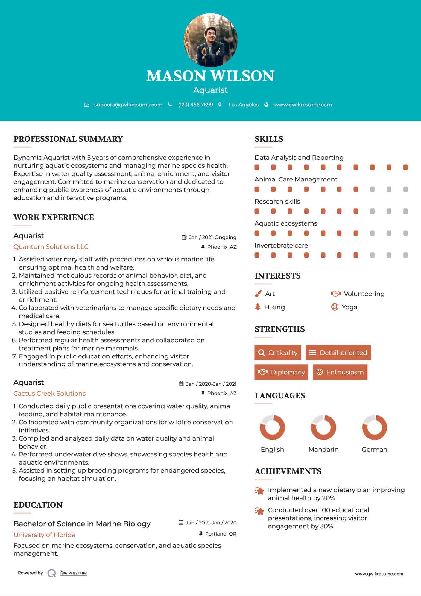 Aquarist Resume Format
