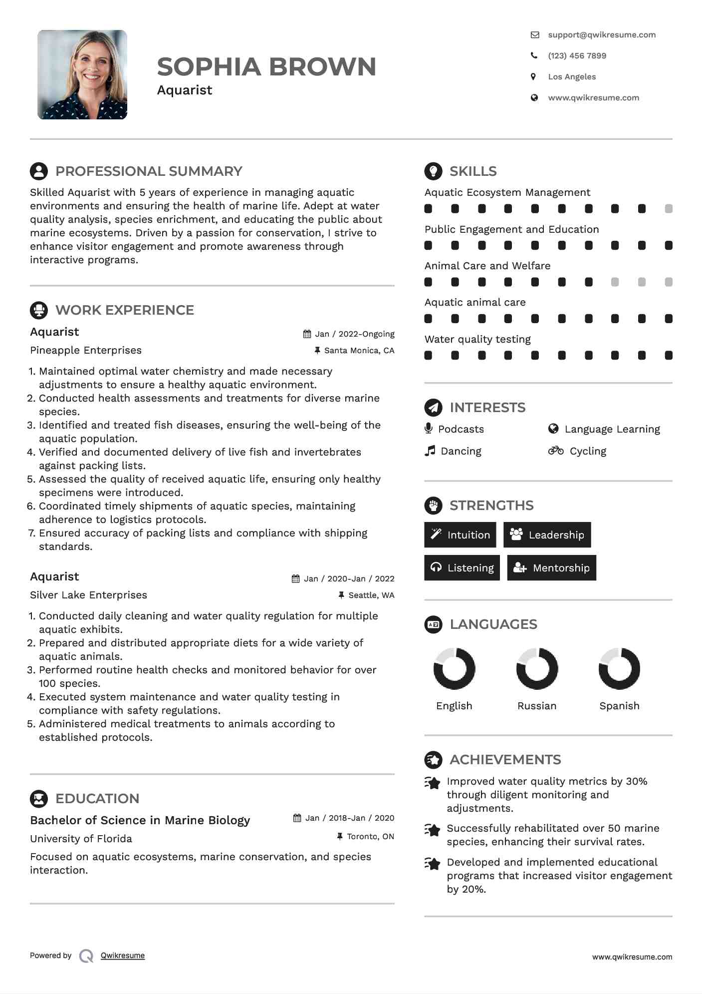 Aquarist Resume Model