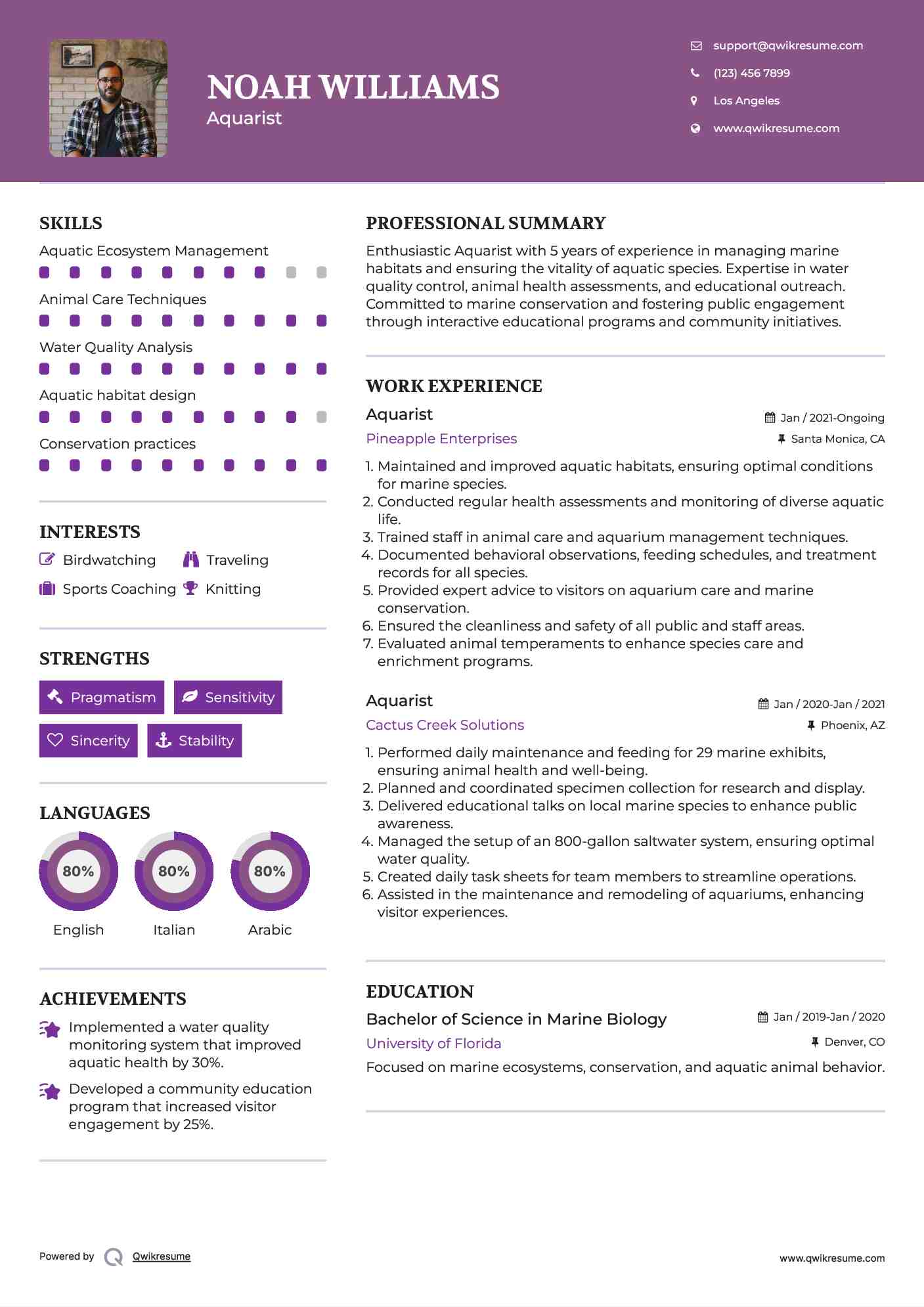 Aquarist Resume Template