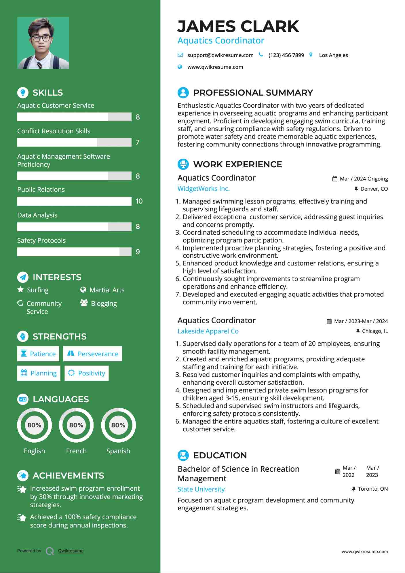 Aquatics Coordinator Resume Format