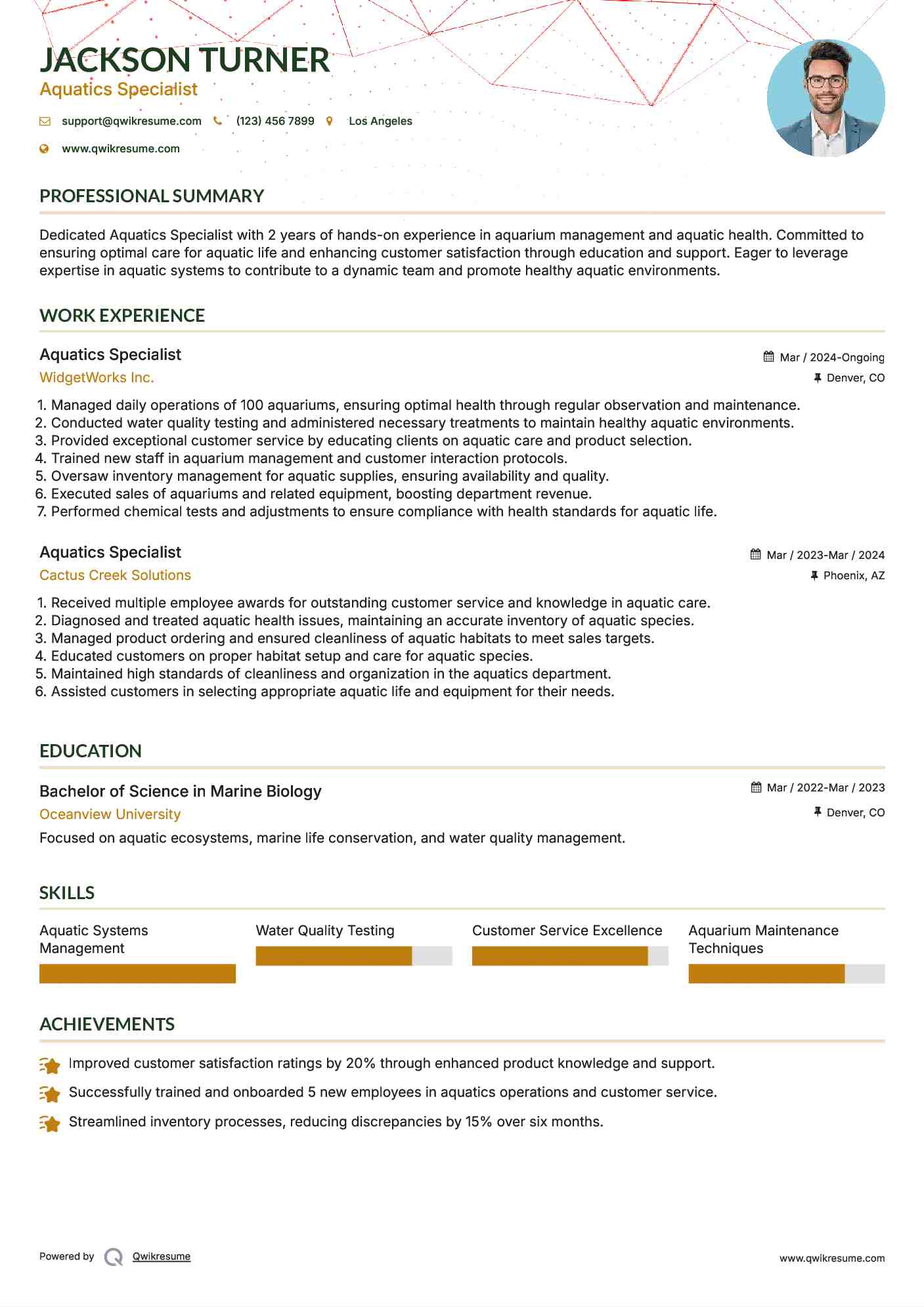 Aquatics Specialist Resume Model