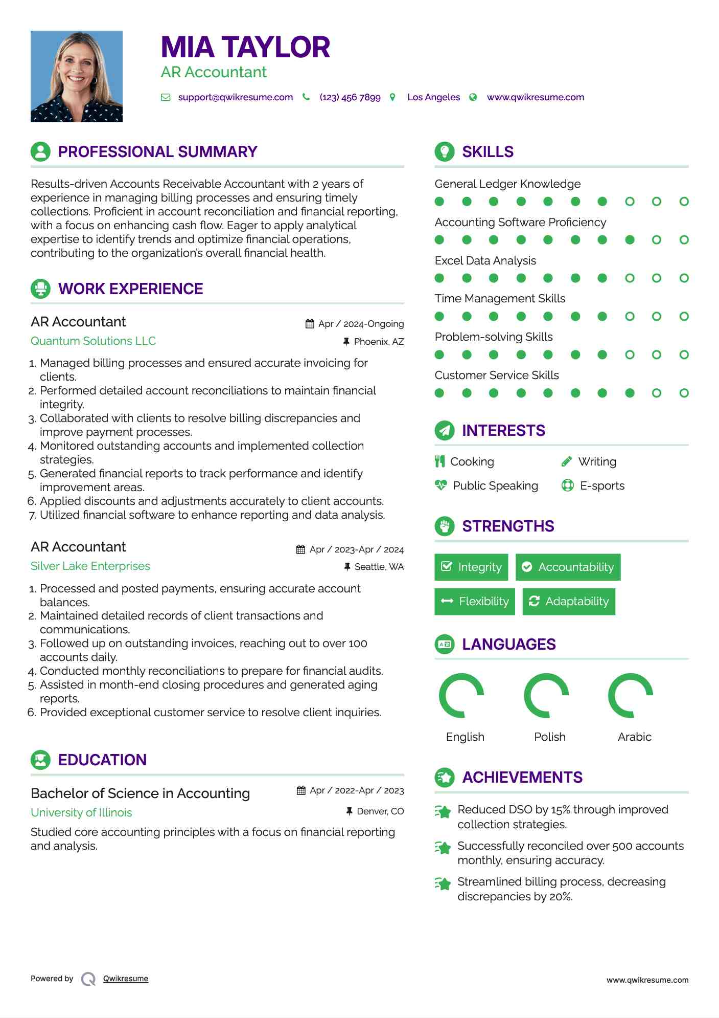 AR Accountant Resume Format