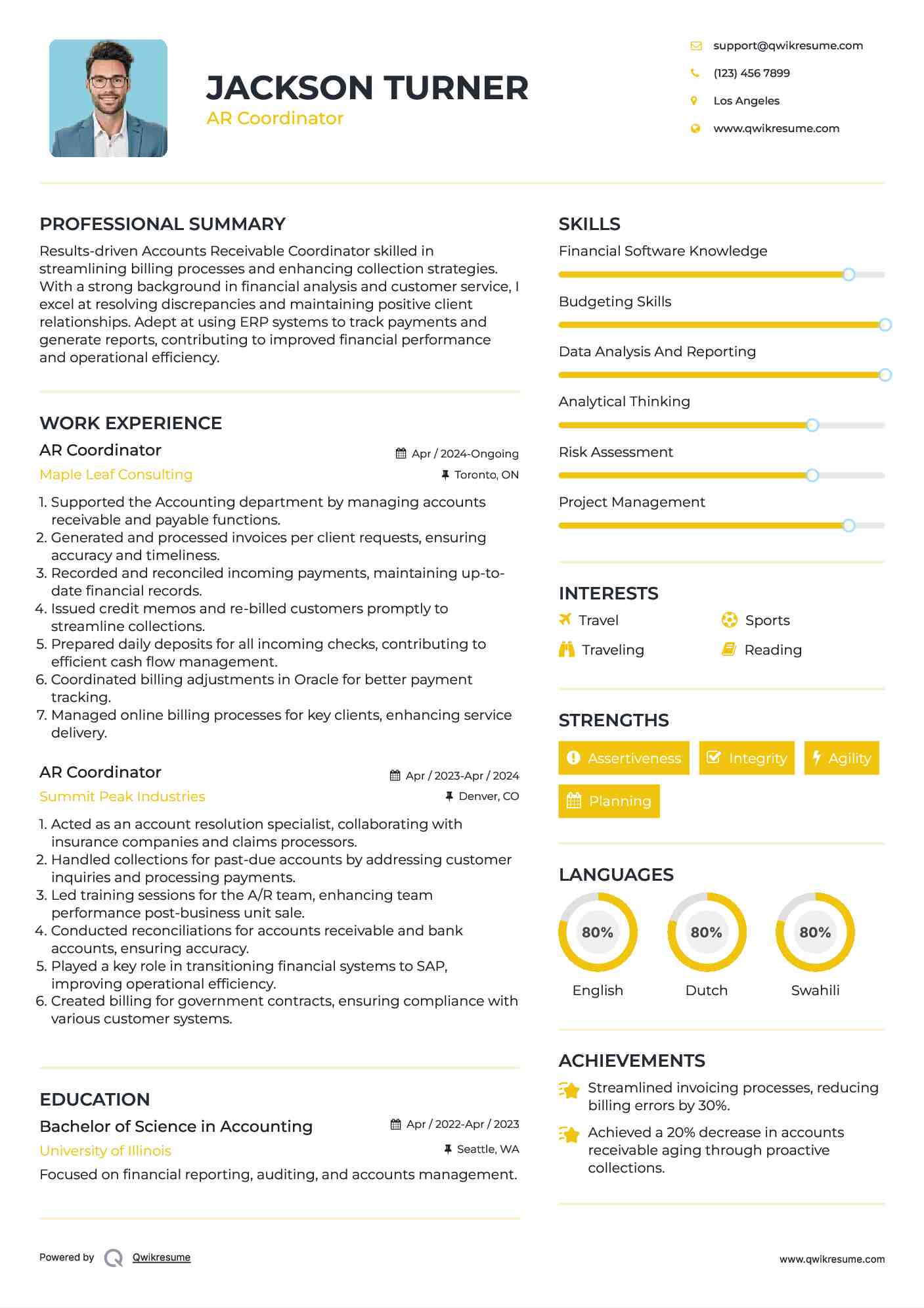 AR Coordinator Resume Template