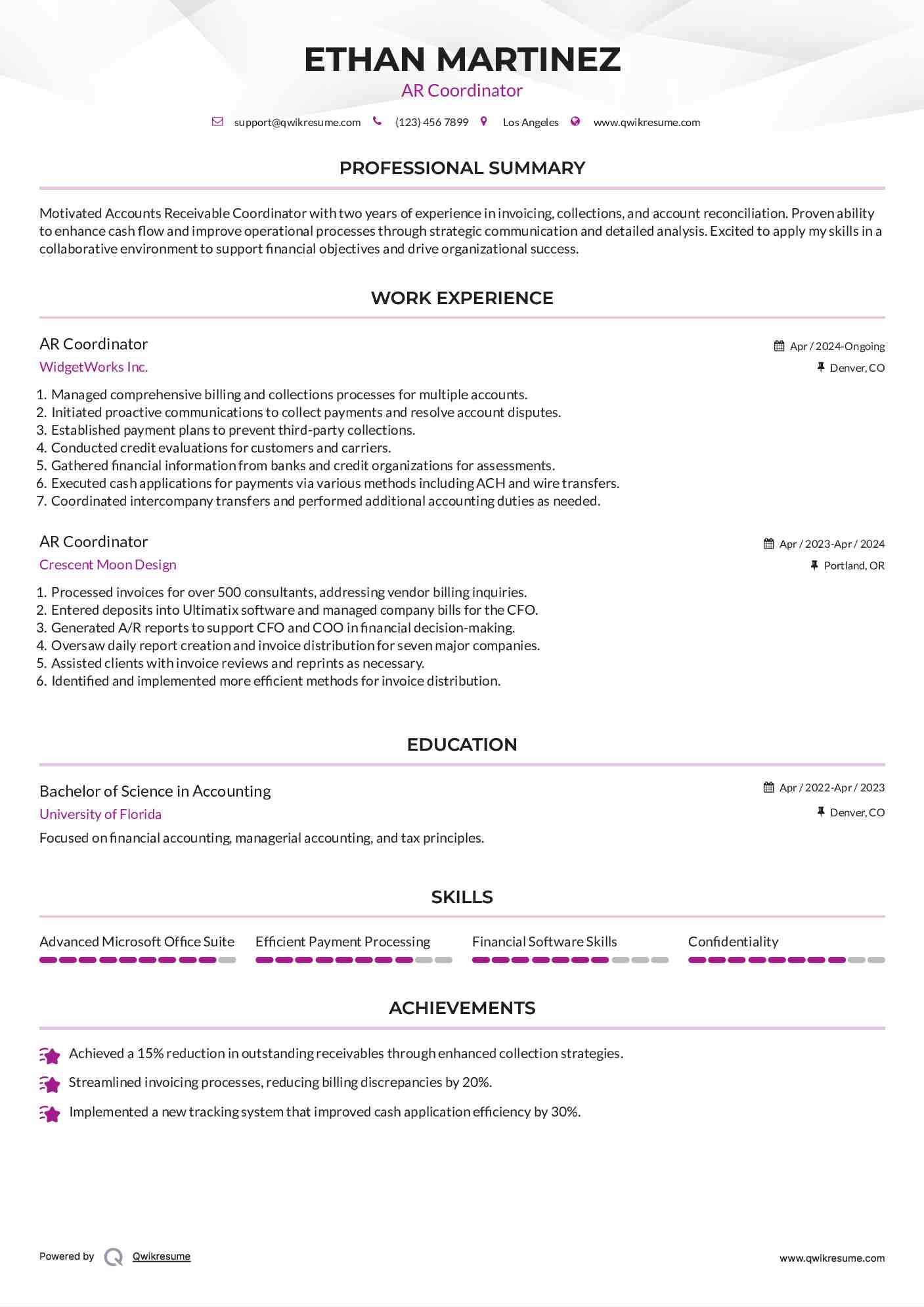 AR Coordinator Resume Template