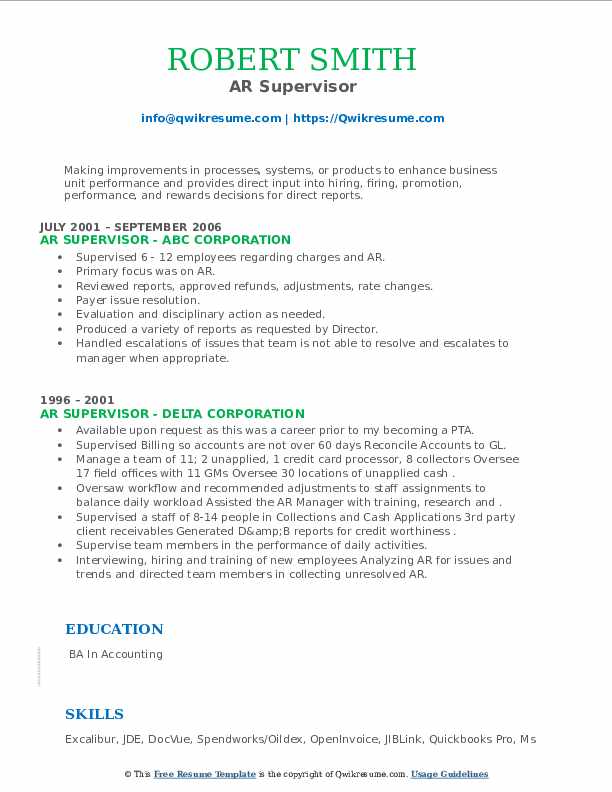 AR Supervisor Resume Samples QwikResume