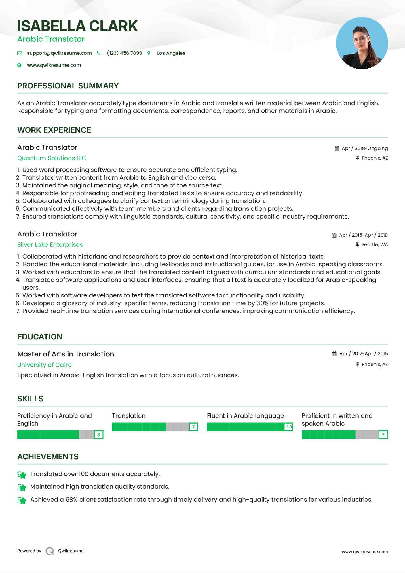  Arabic Translator Resume Template