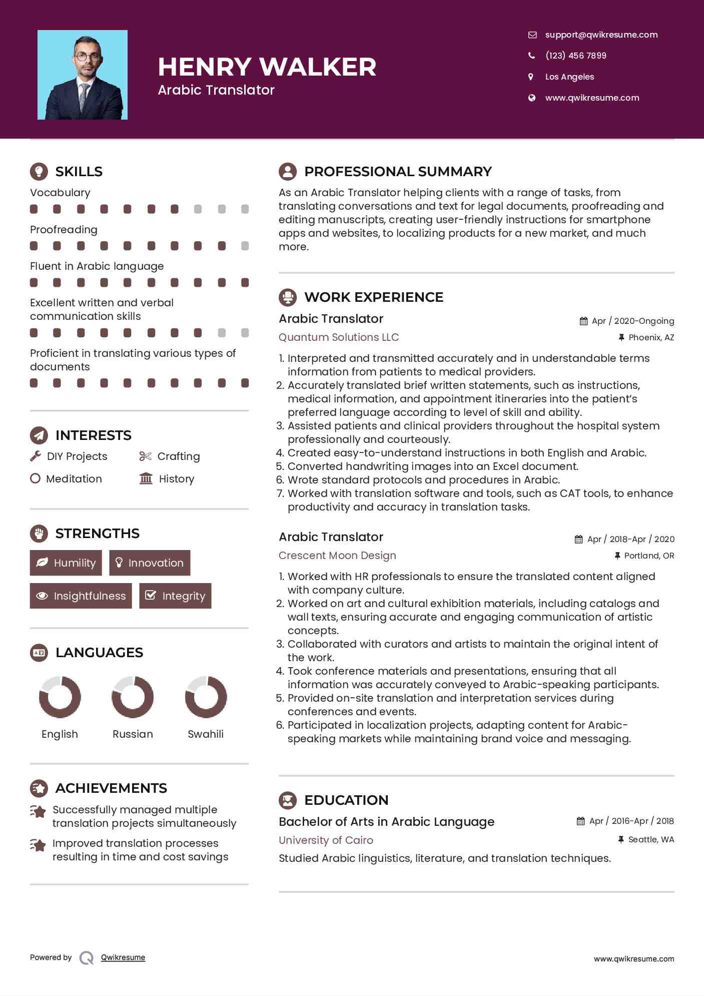 Arabic Translator Resume Template