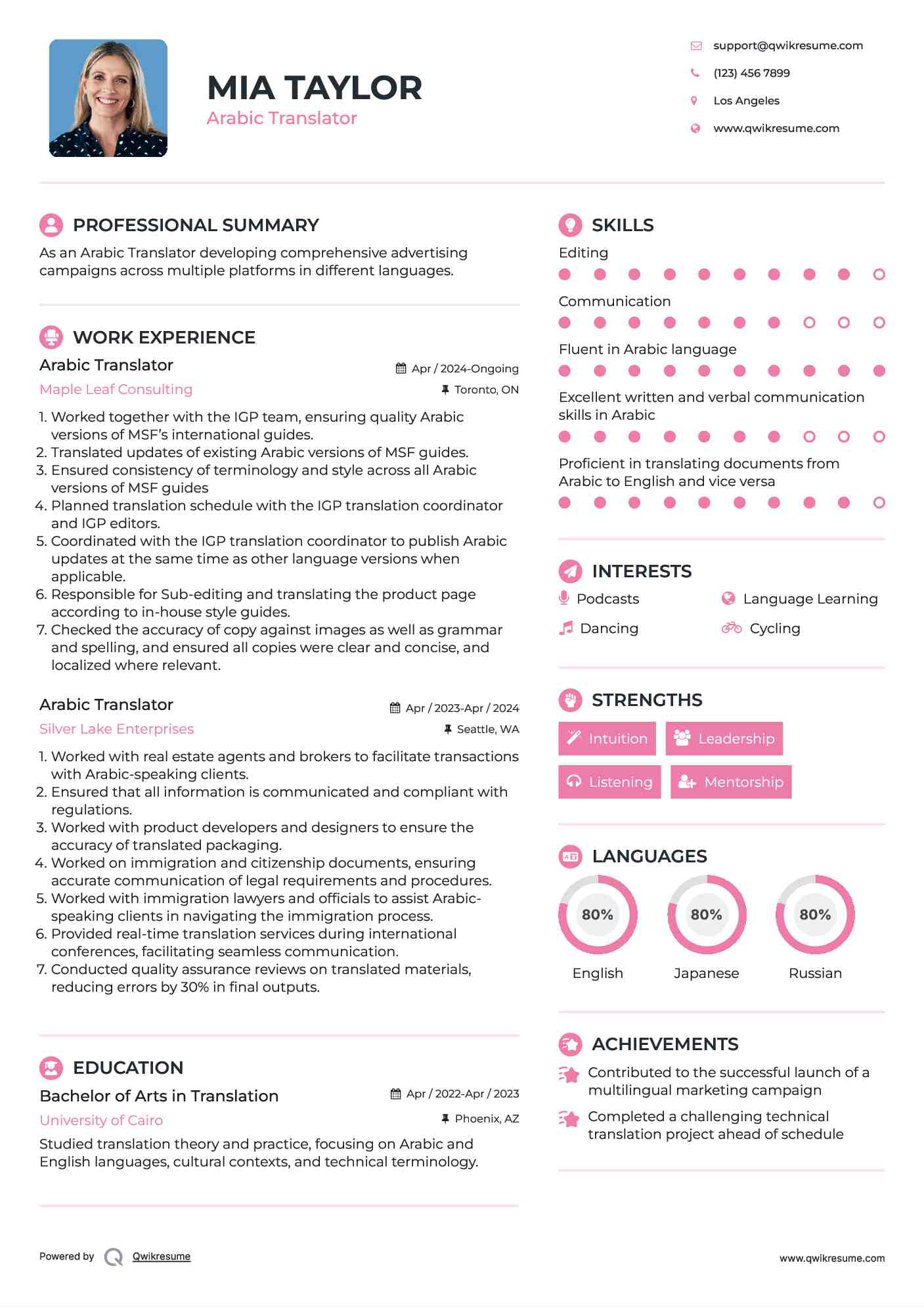 Arabic Translator Resume Template