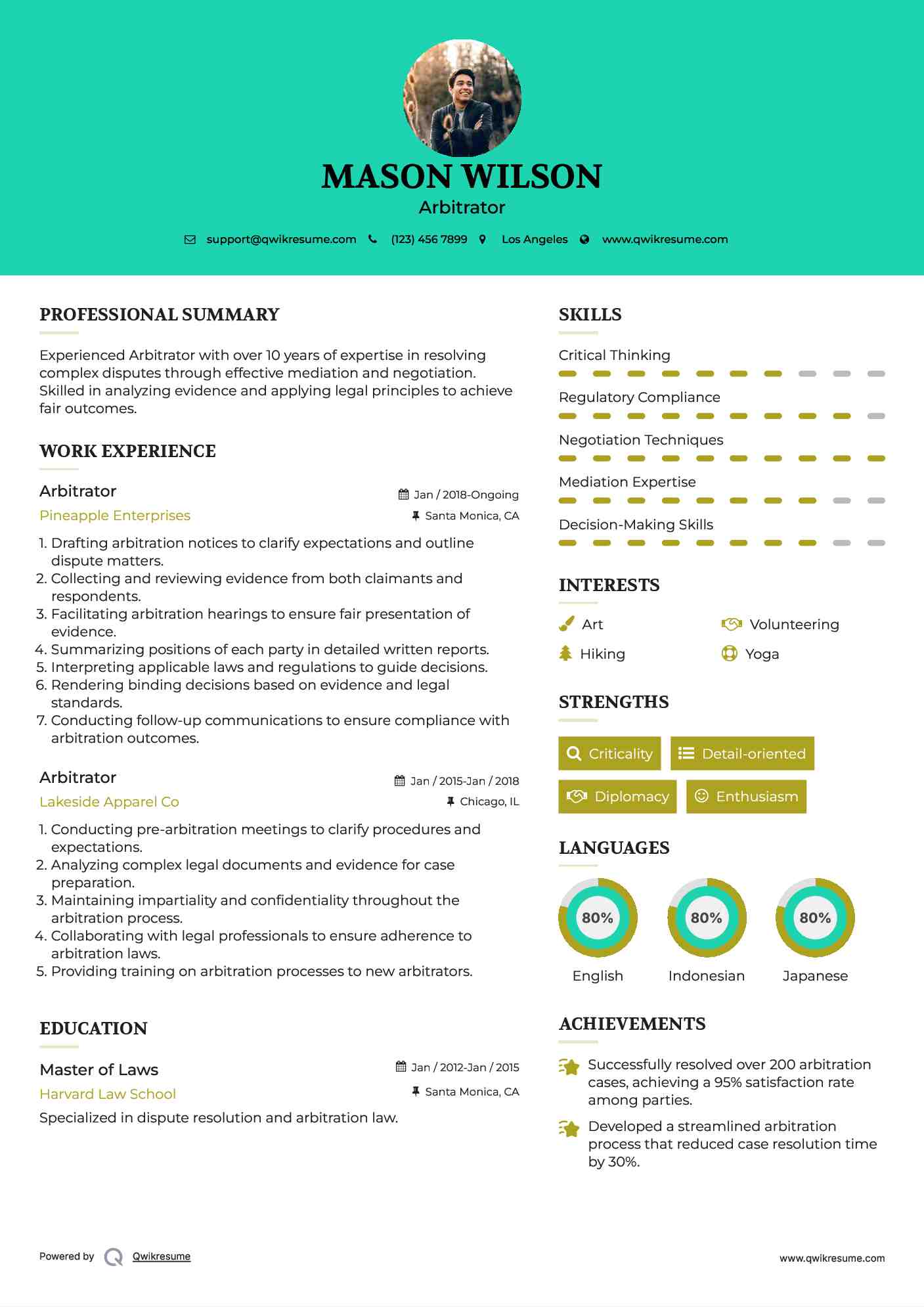 Arbitrator Resume Template
