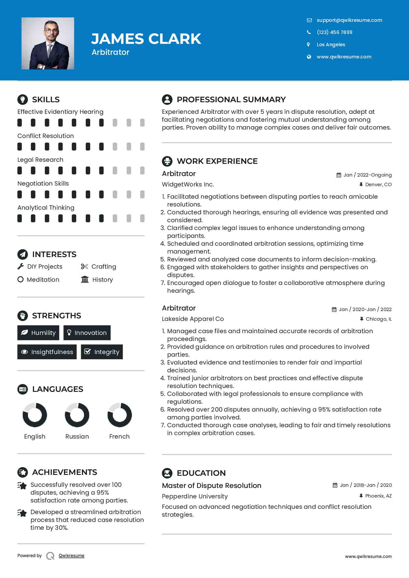 Arbitrator Resume Example