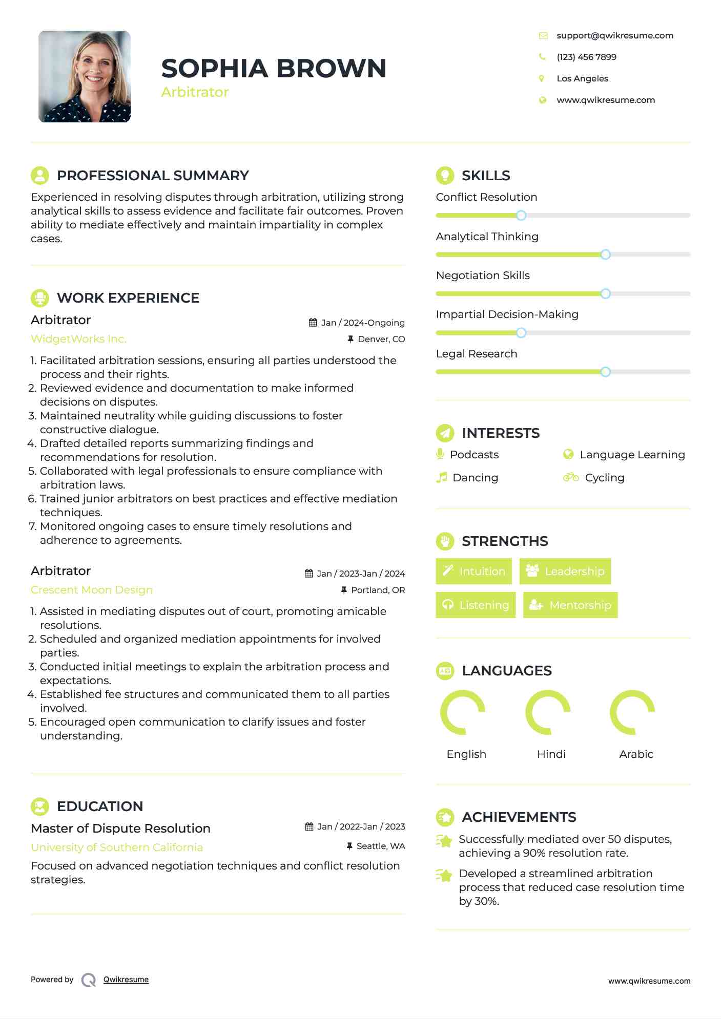 Arbitrator Resume Example