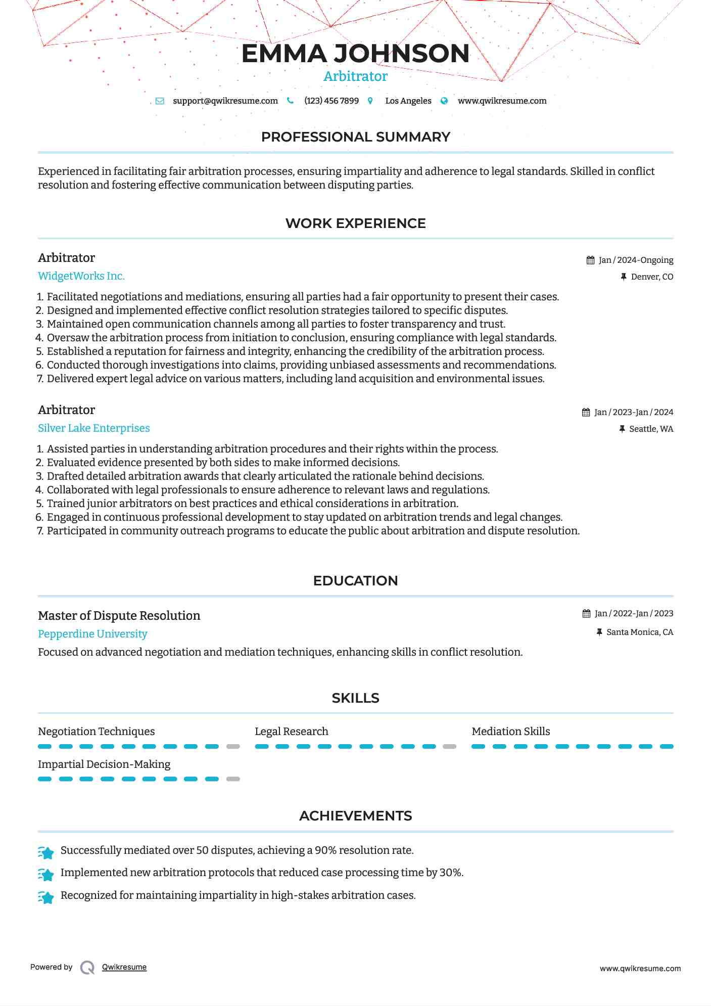 Arbitrator Resume Format