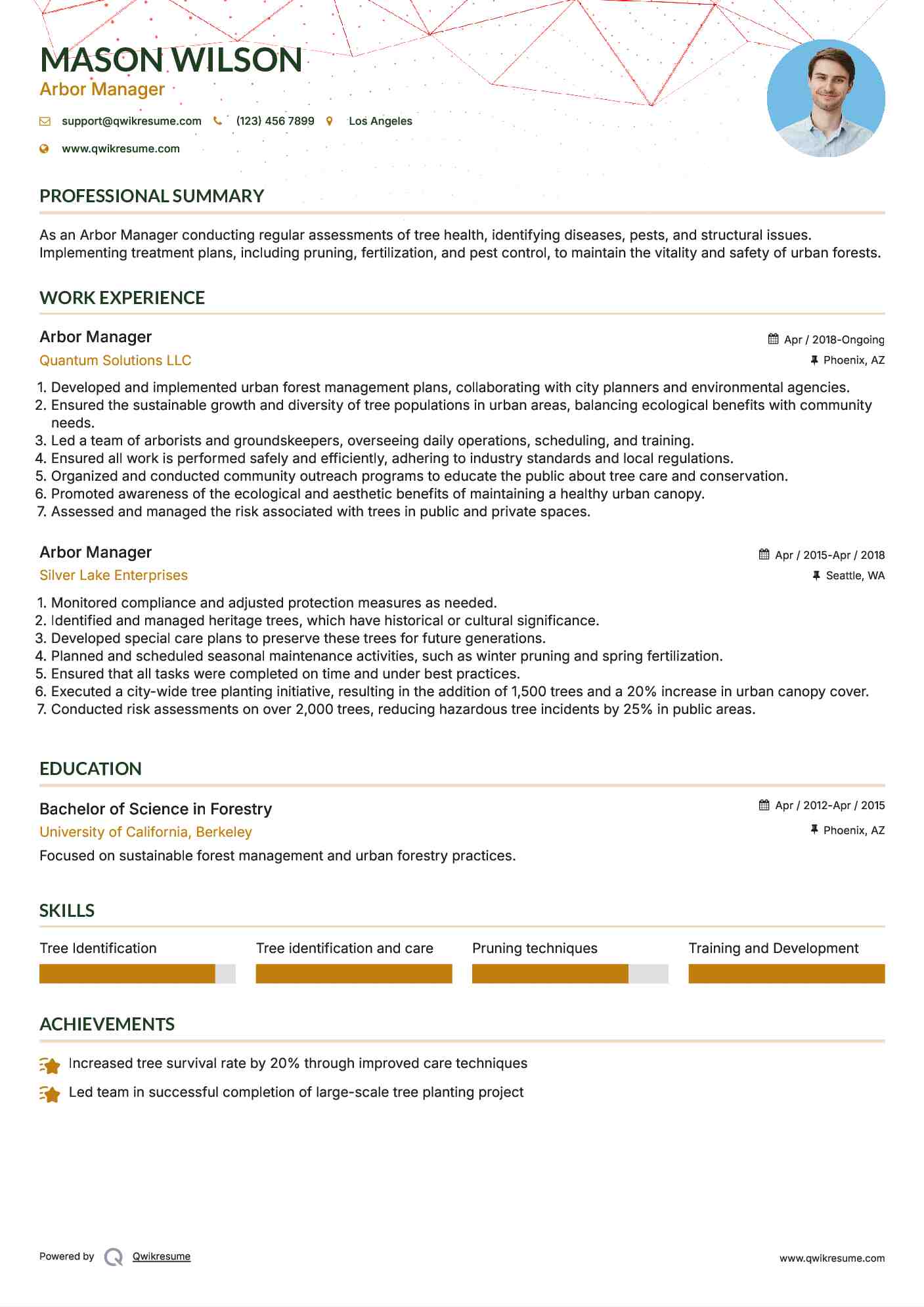 Arbor Manager Resume Format