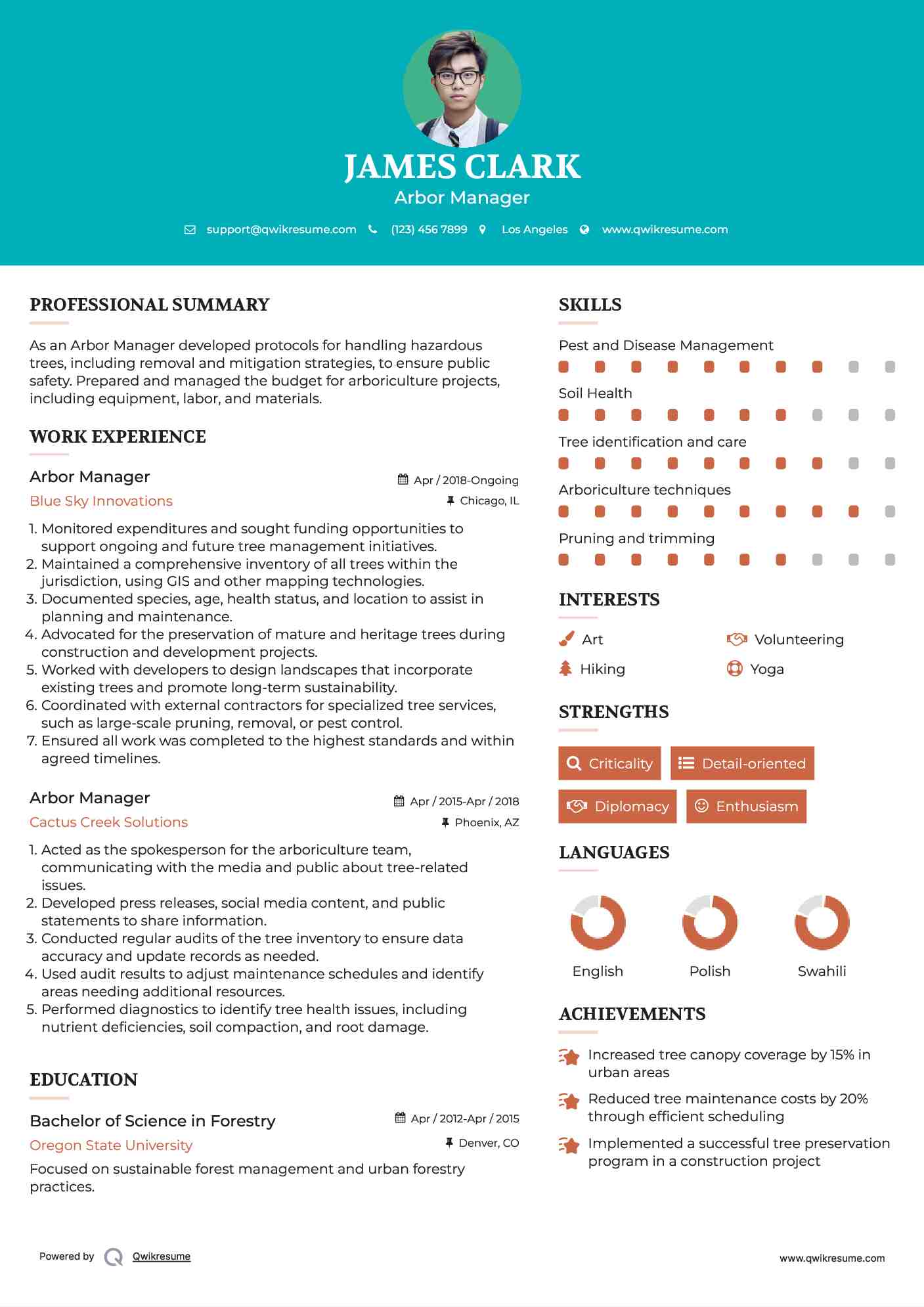 Arbor Manager Resume Template