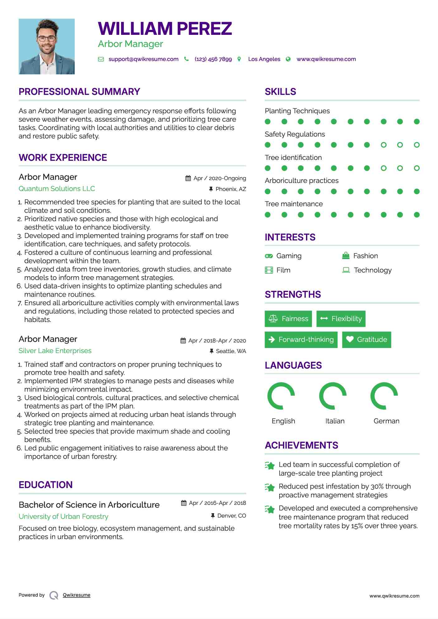 Arbor Manager Resume Template