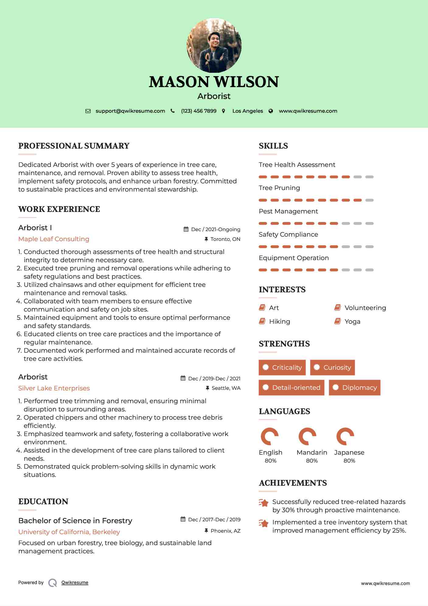 Arborist I Resume Model