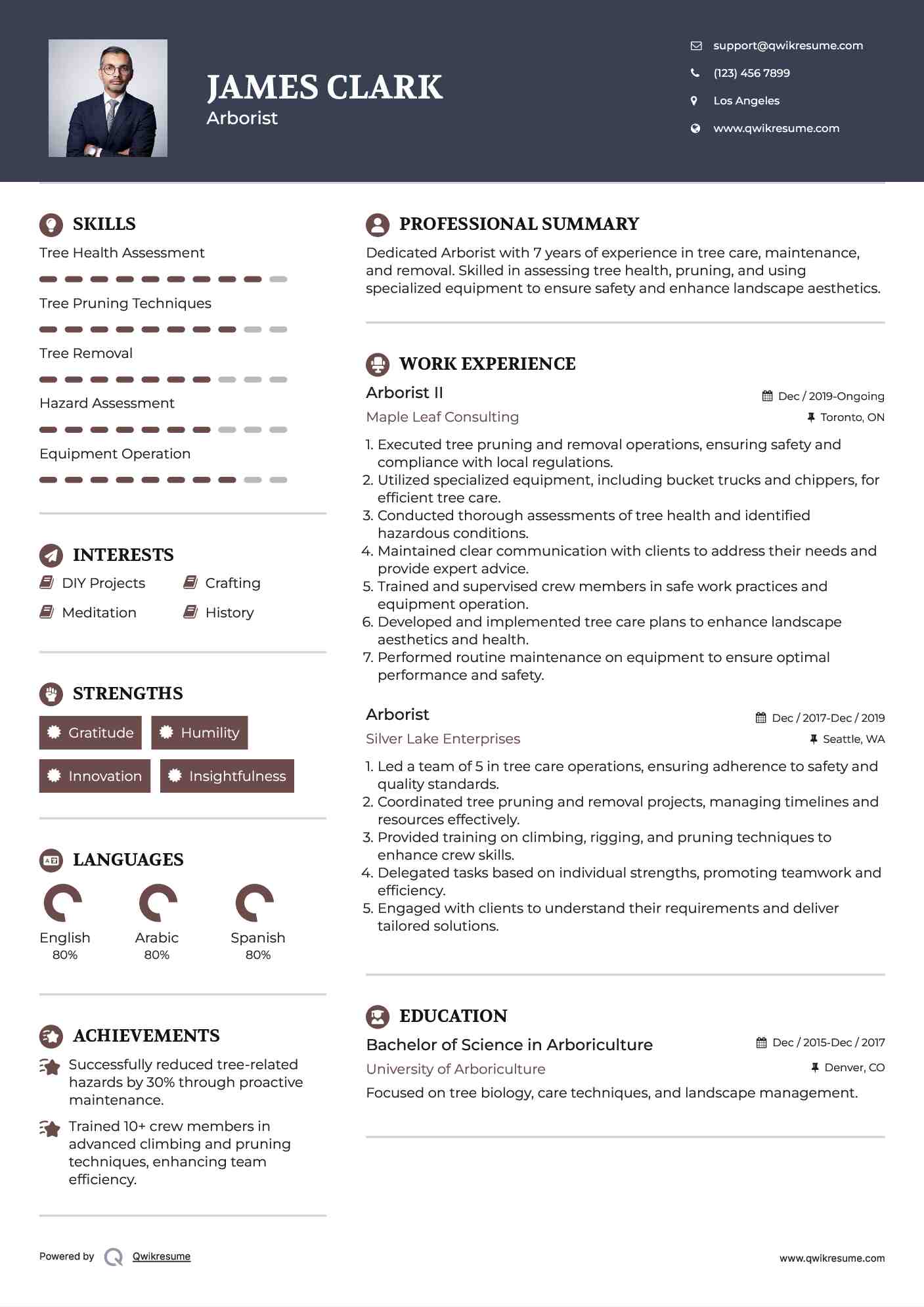 Arborist II Resume Example
