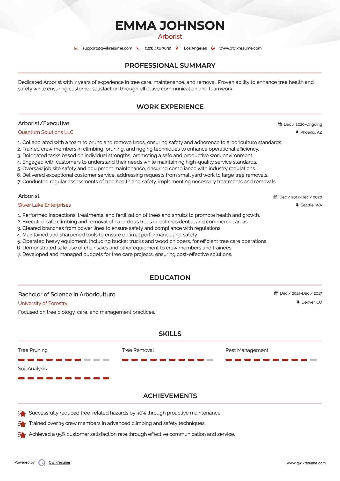 Arborist/Executive Resume Sample
