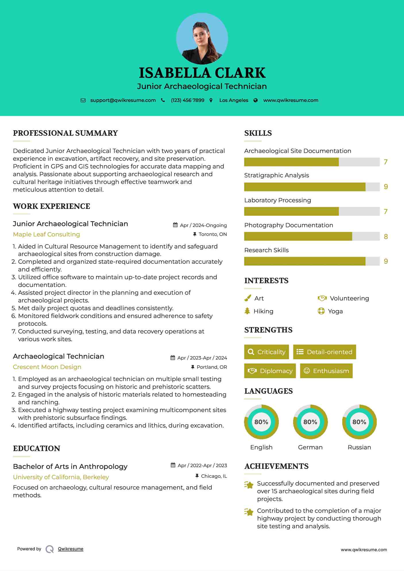Junior Archaeological Technician Resume Template