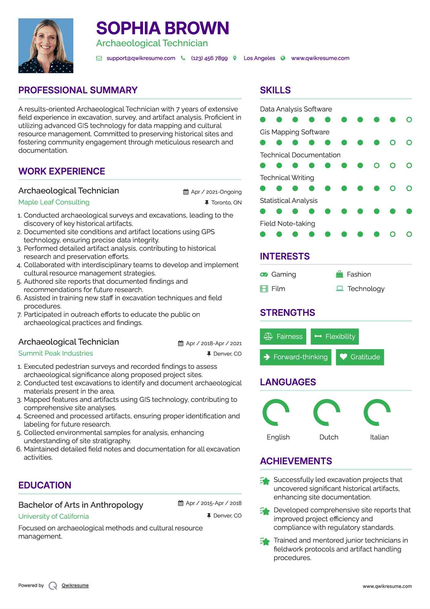 Archaeological Technician Resume Sample