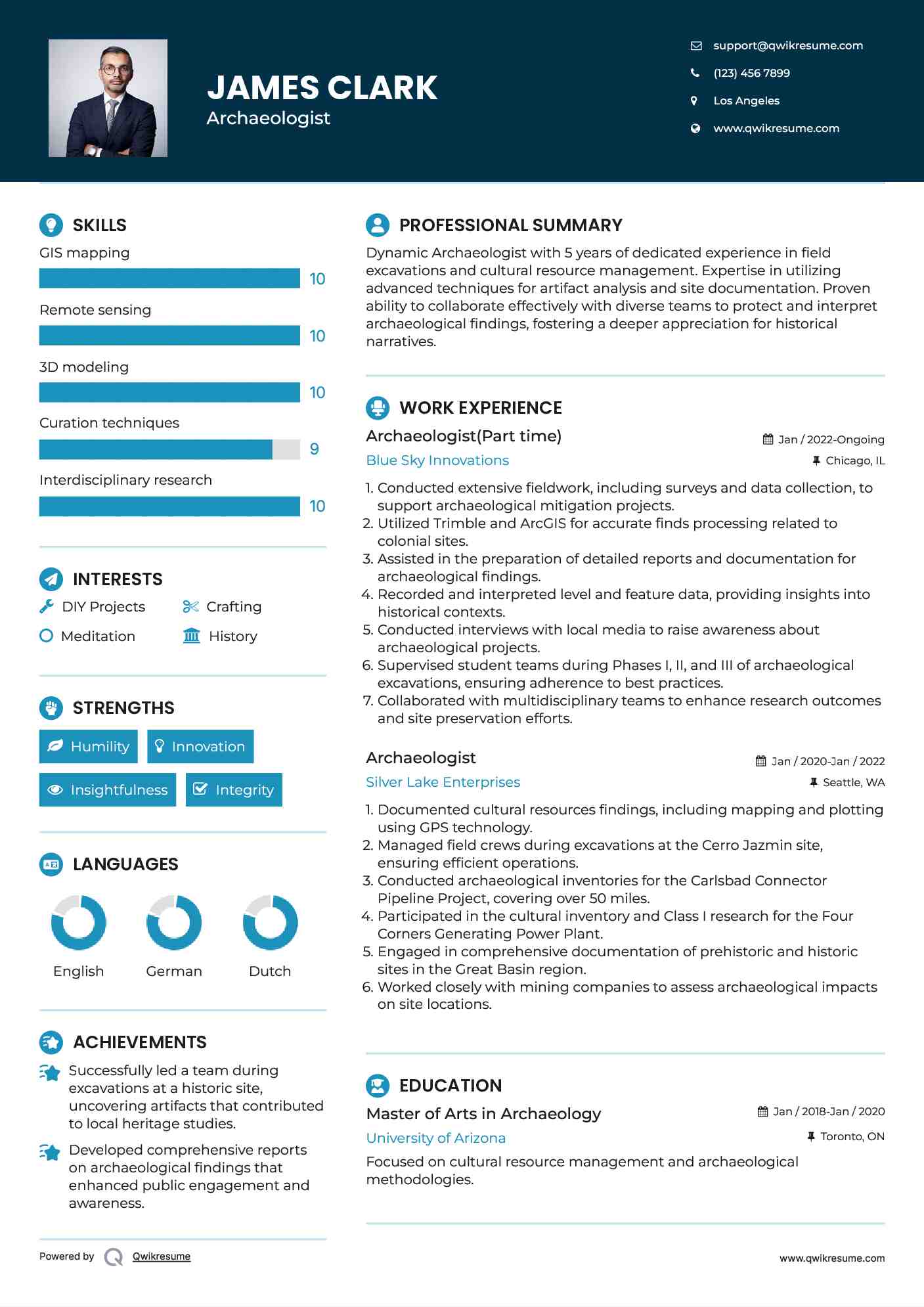 Archaeologist(Part time) Resume Template