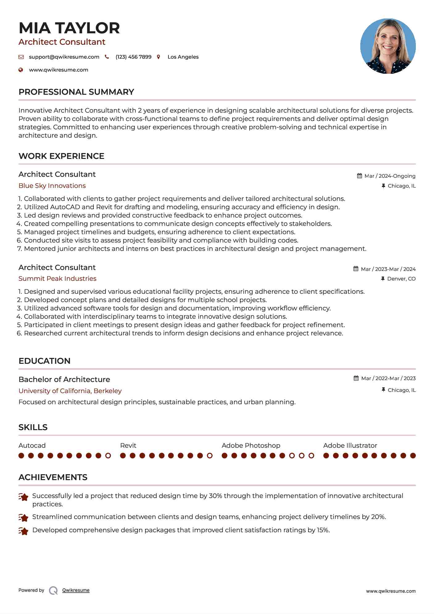 Architect Consultant Resume Model