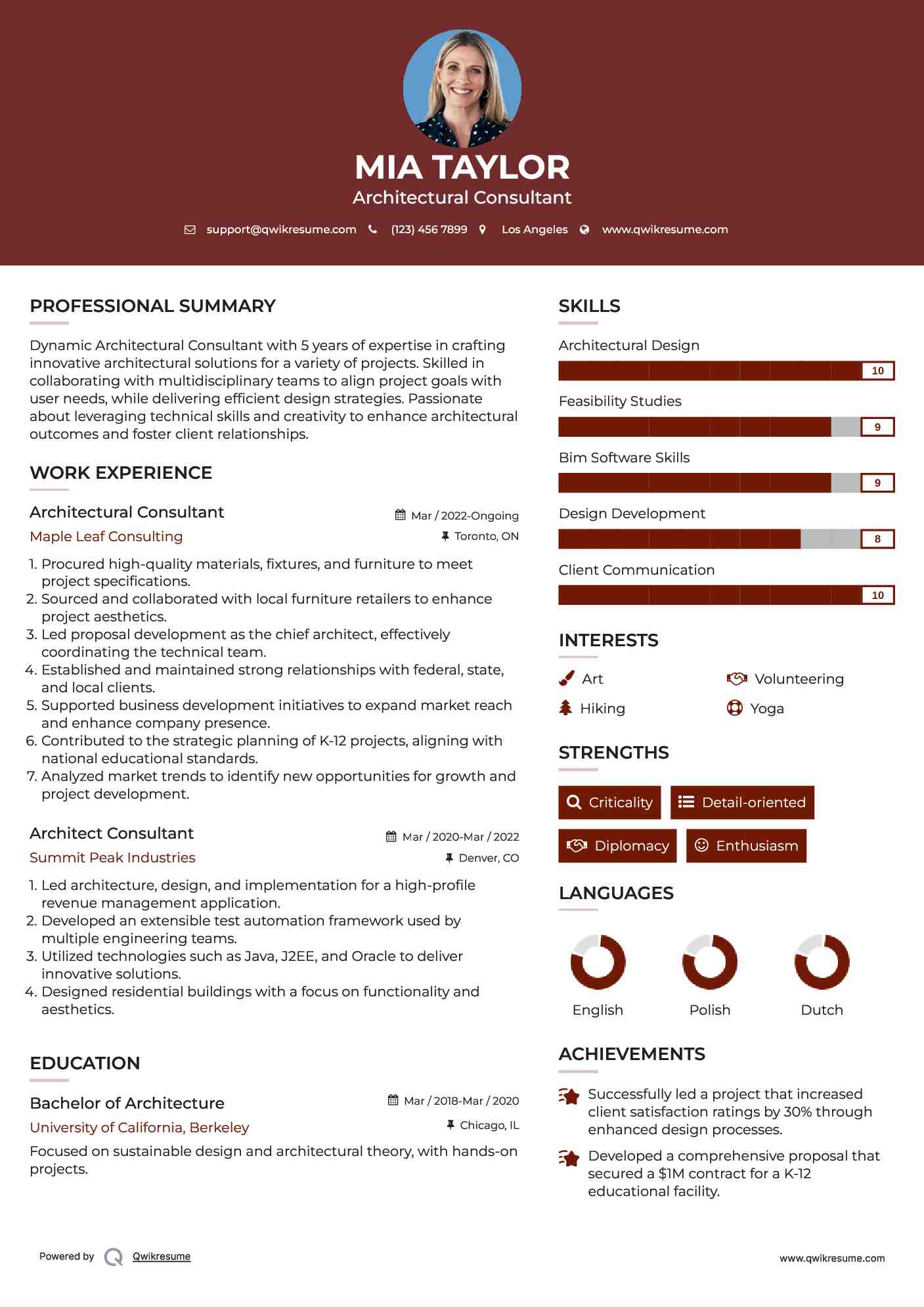 Architectural Consultant Resume Sample