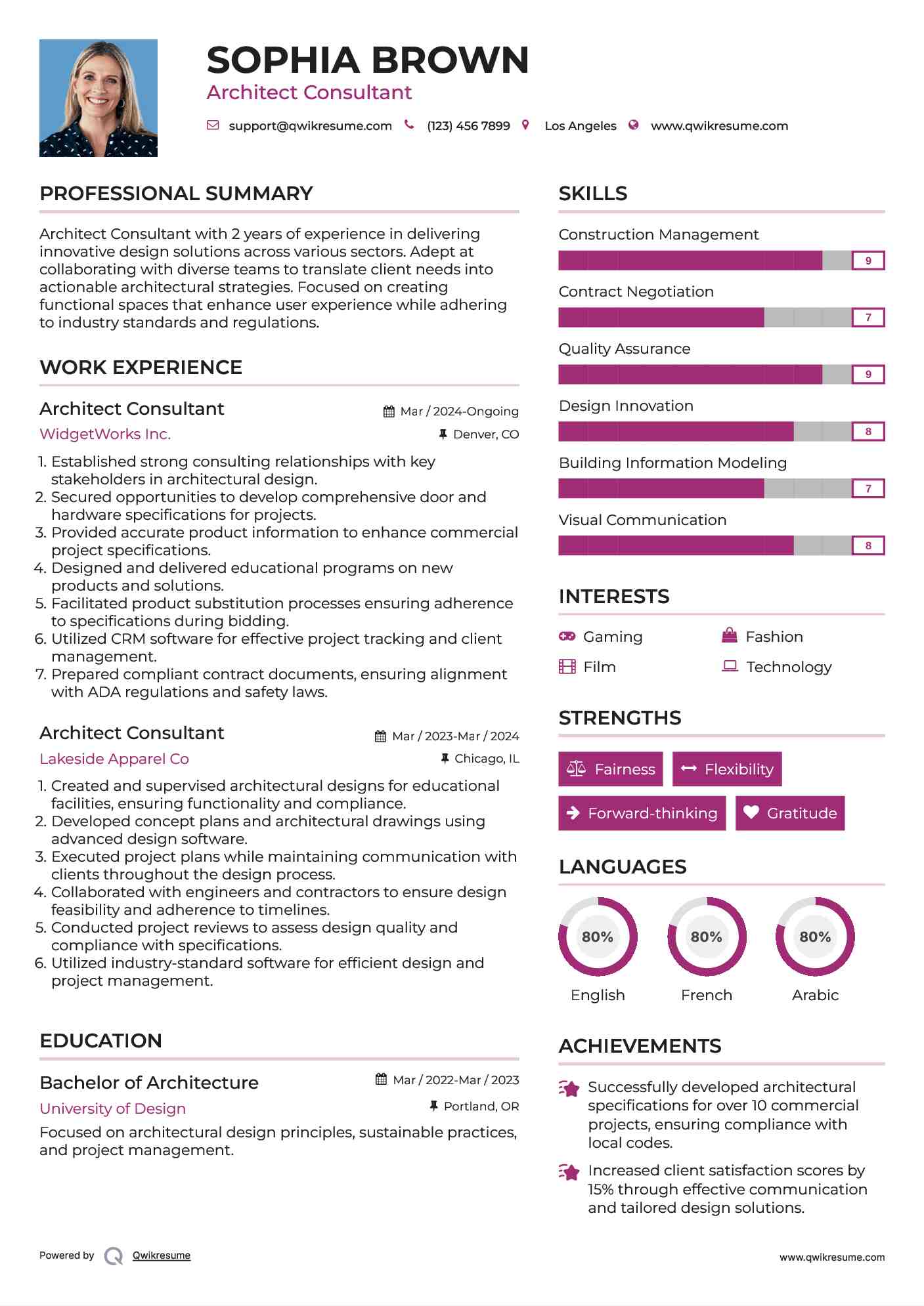 Architect Consultant Resume Example