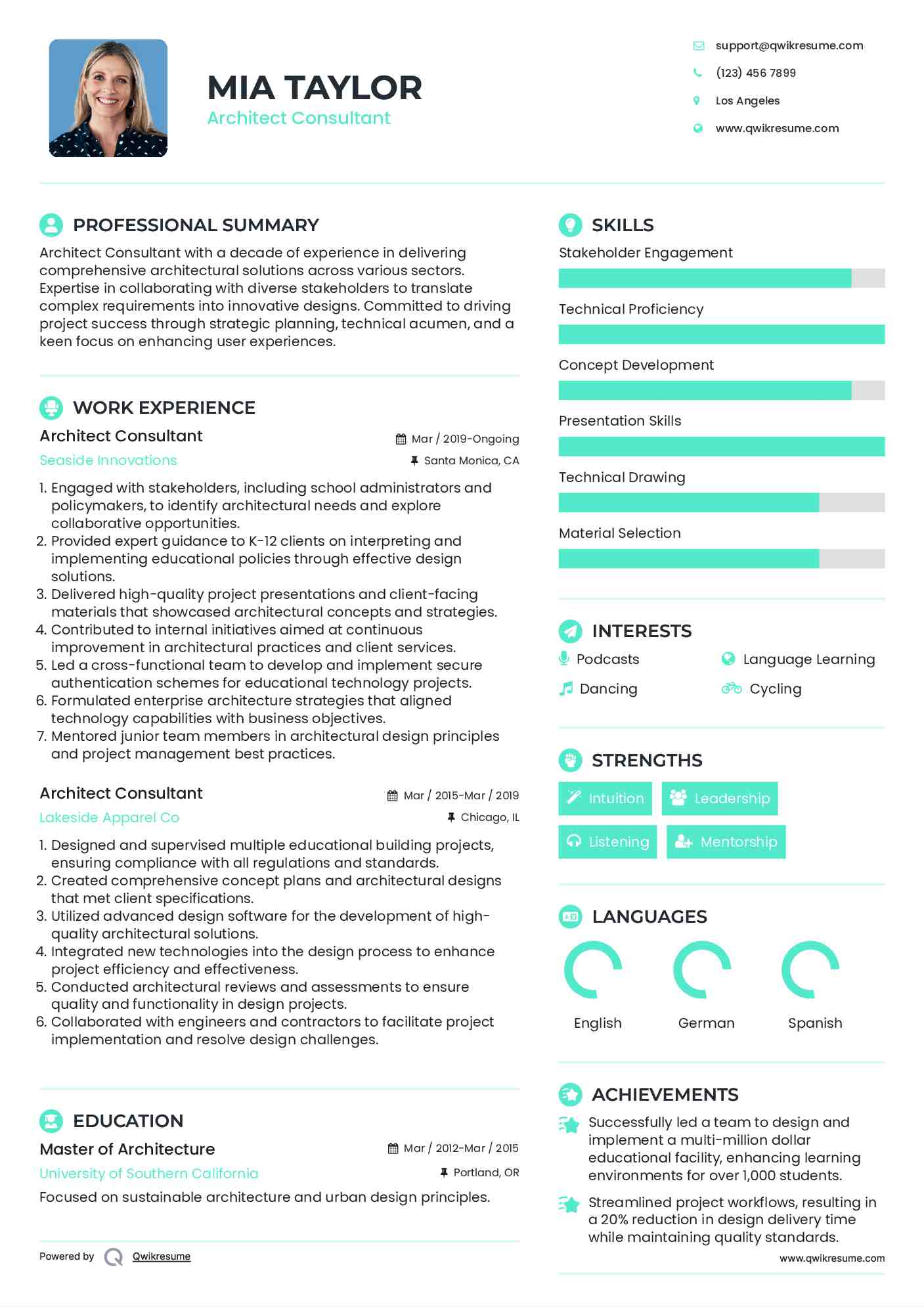 Architect Consultant Resume Model
