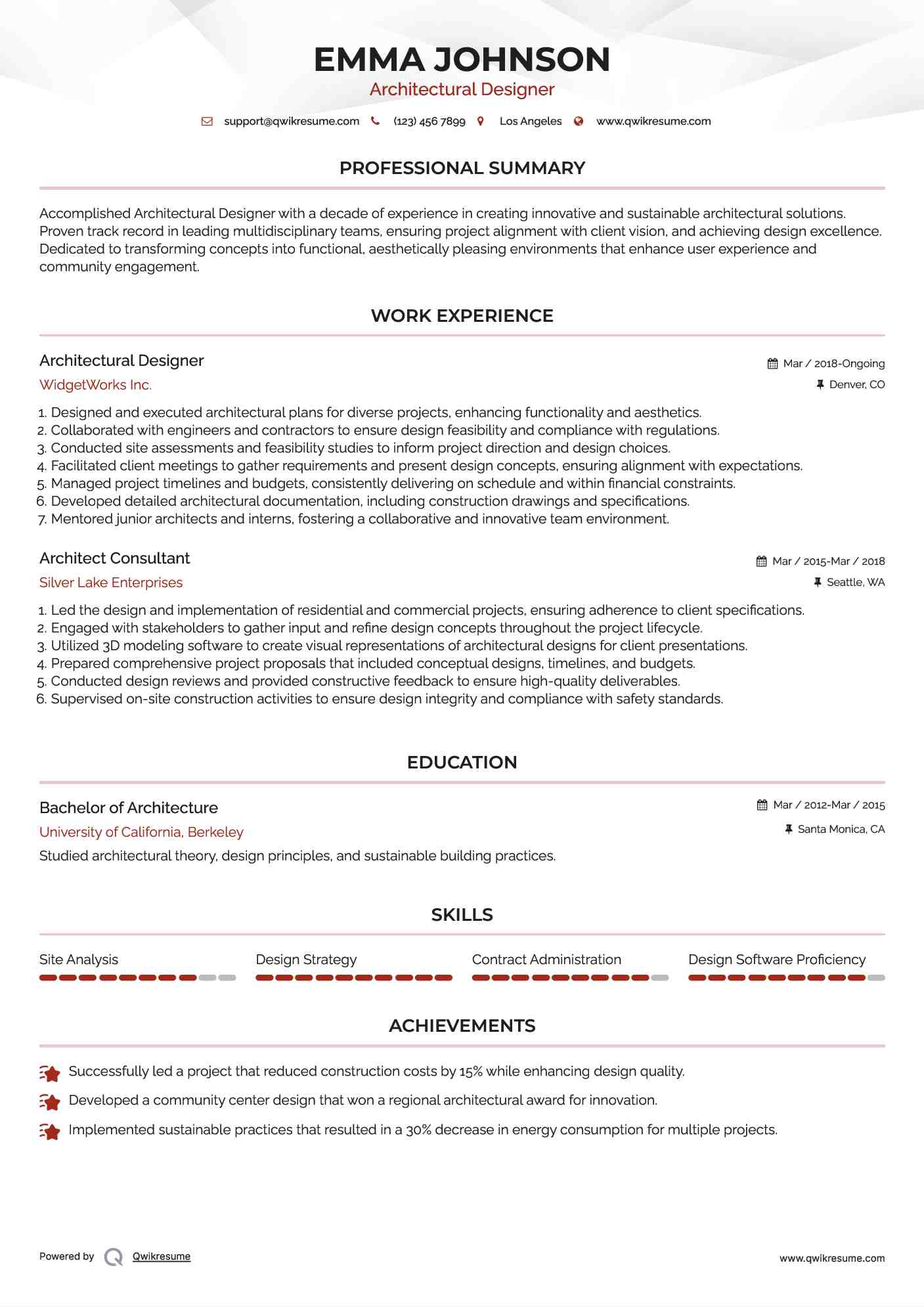Architectural Designer Resume Sample
