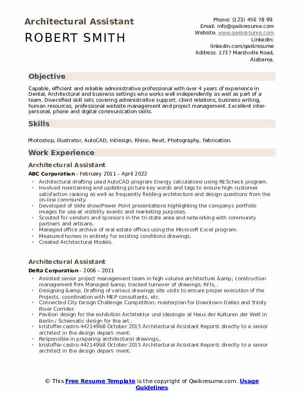 Architectural Assistant Resume Samples QwikResume
