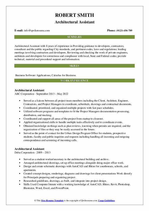 Architectural Assistant Resume Samples QwikResume