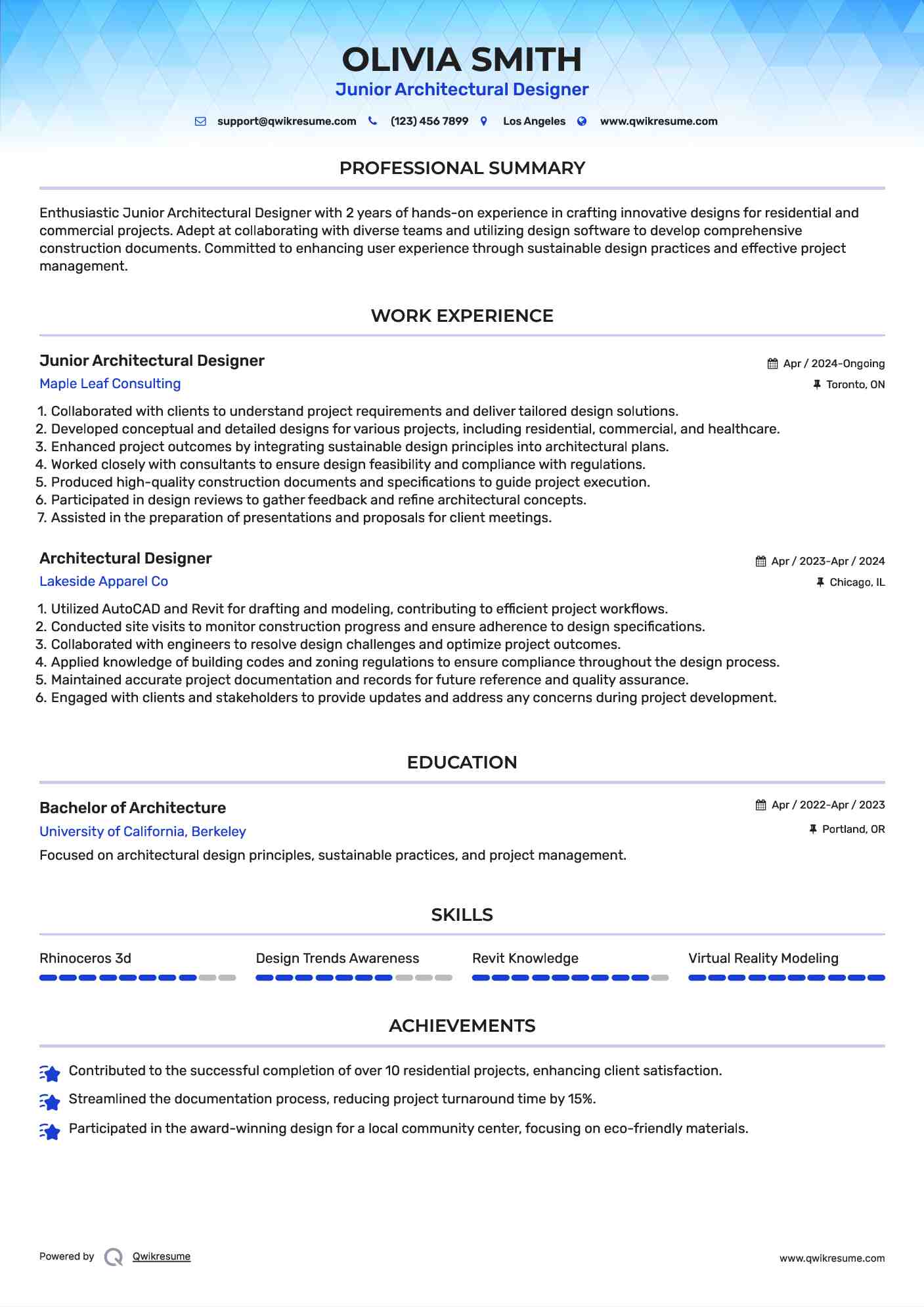 Junior Architectural Designer Resume Template