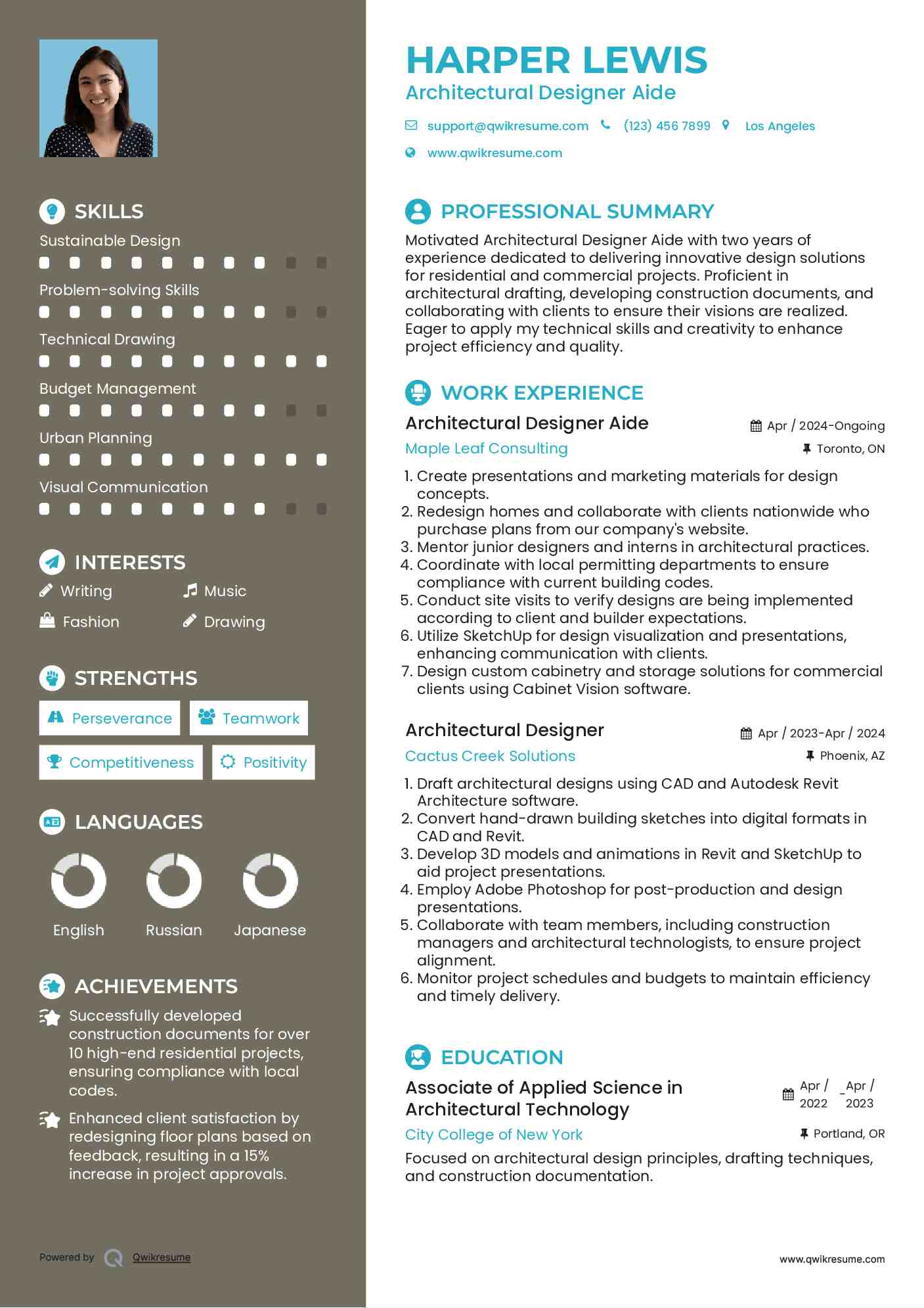 Architectural Designer Aide Resume Example