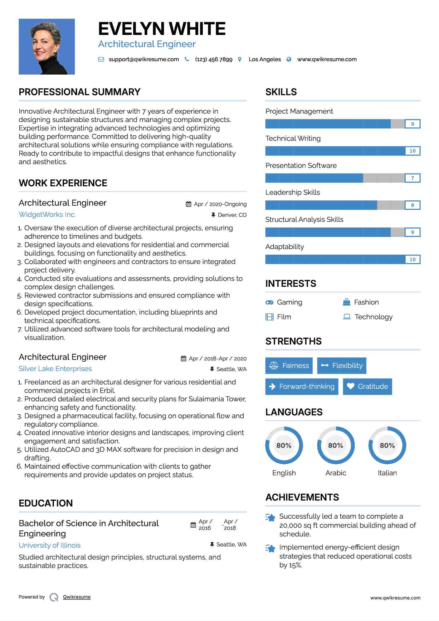 Architectural Engineer Resume Example