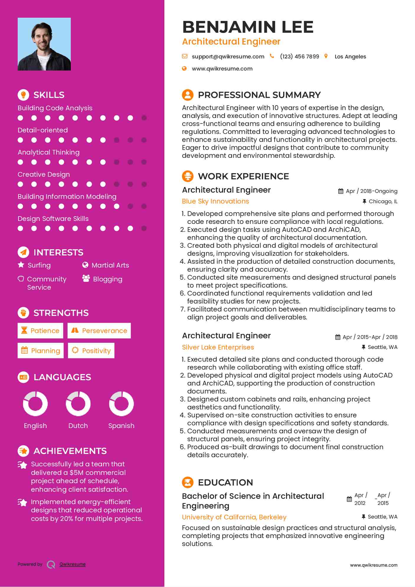 Architectural Engineer Resume Sample