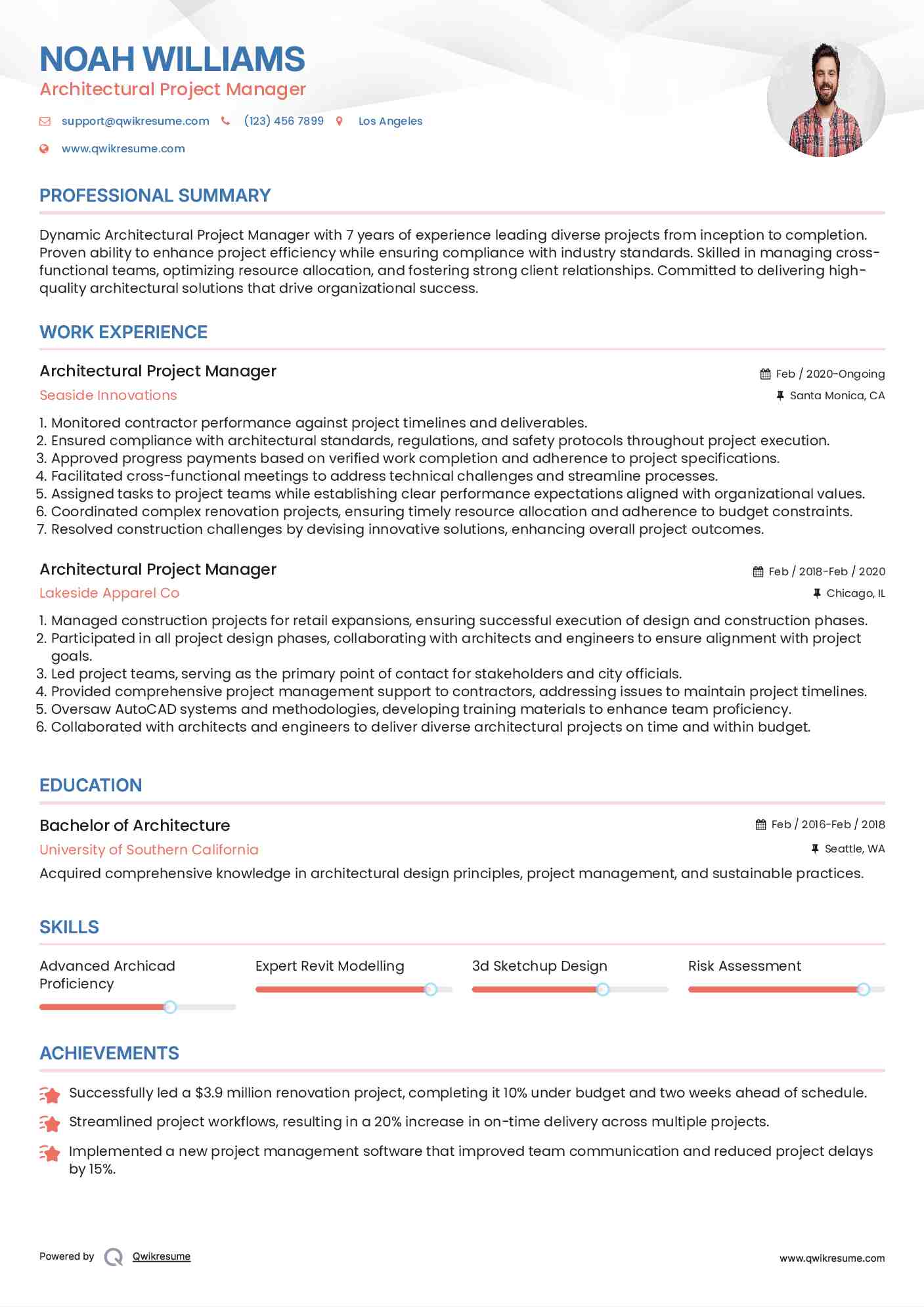 Architectural Project Manager Resume Template